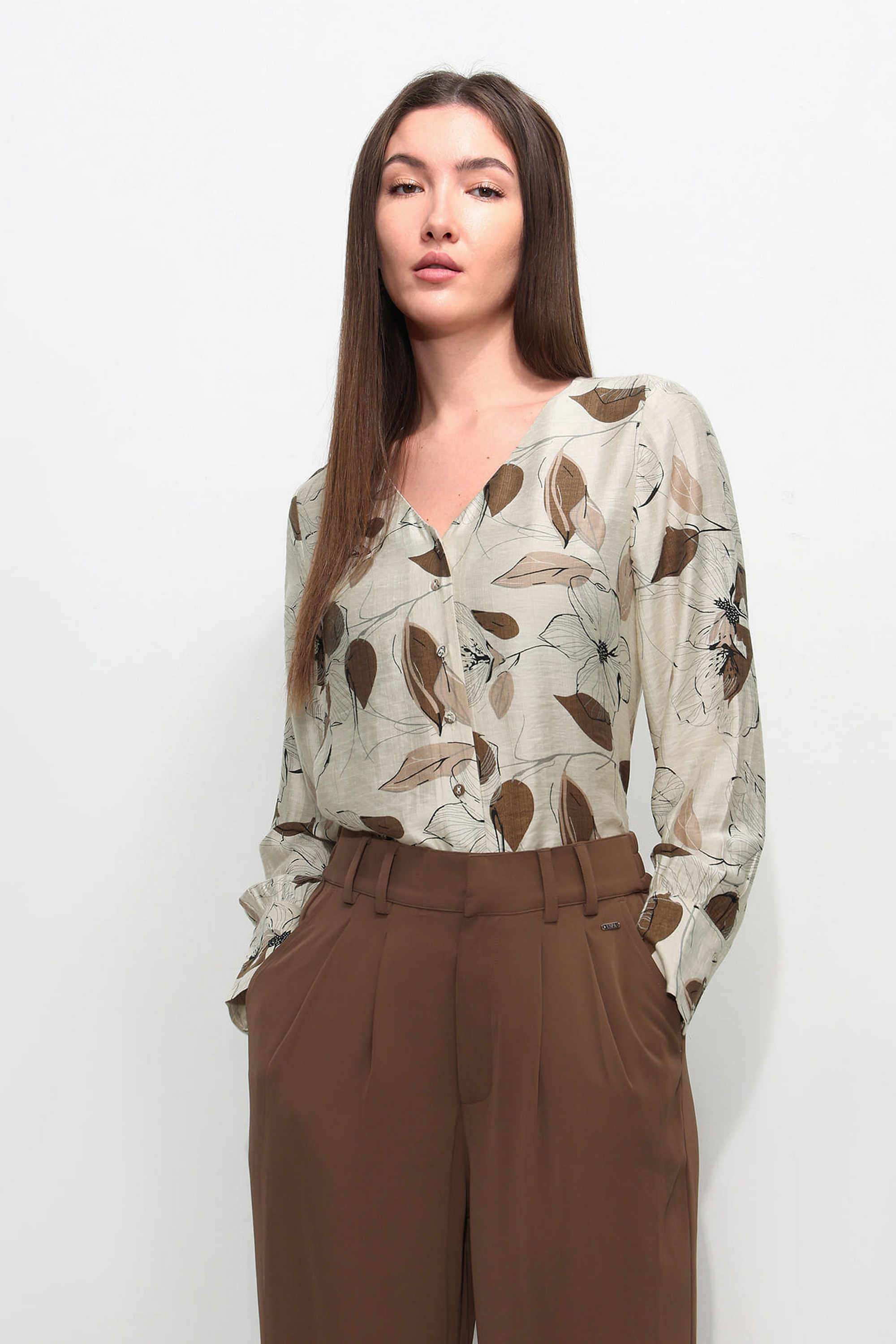 Printed-Nylon-V-Neck-Women-s-Top