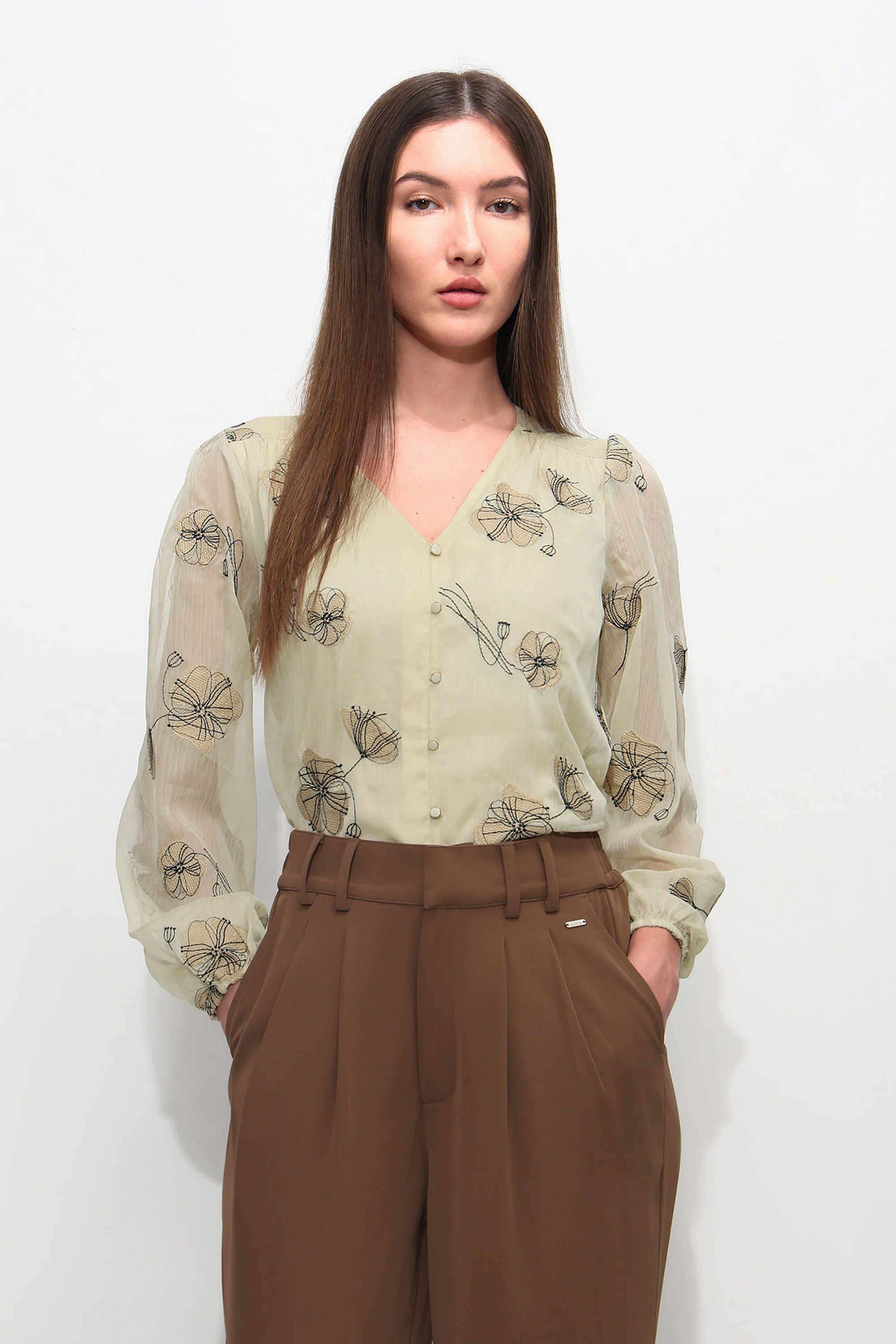 Printed-Nylon-V-Neck-Women-s-Top