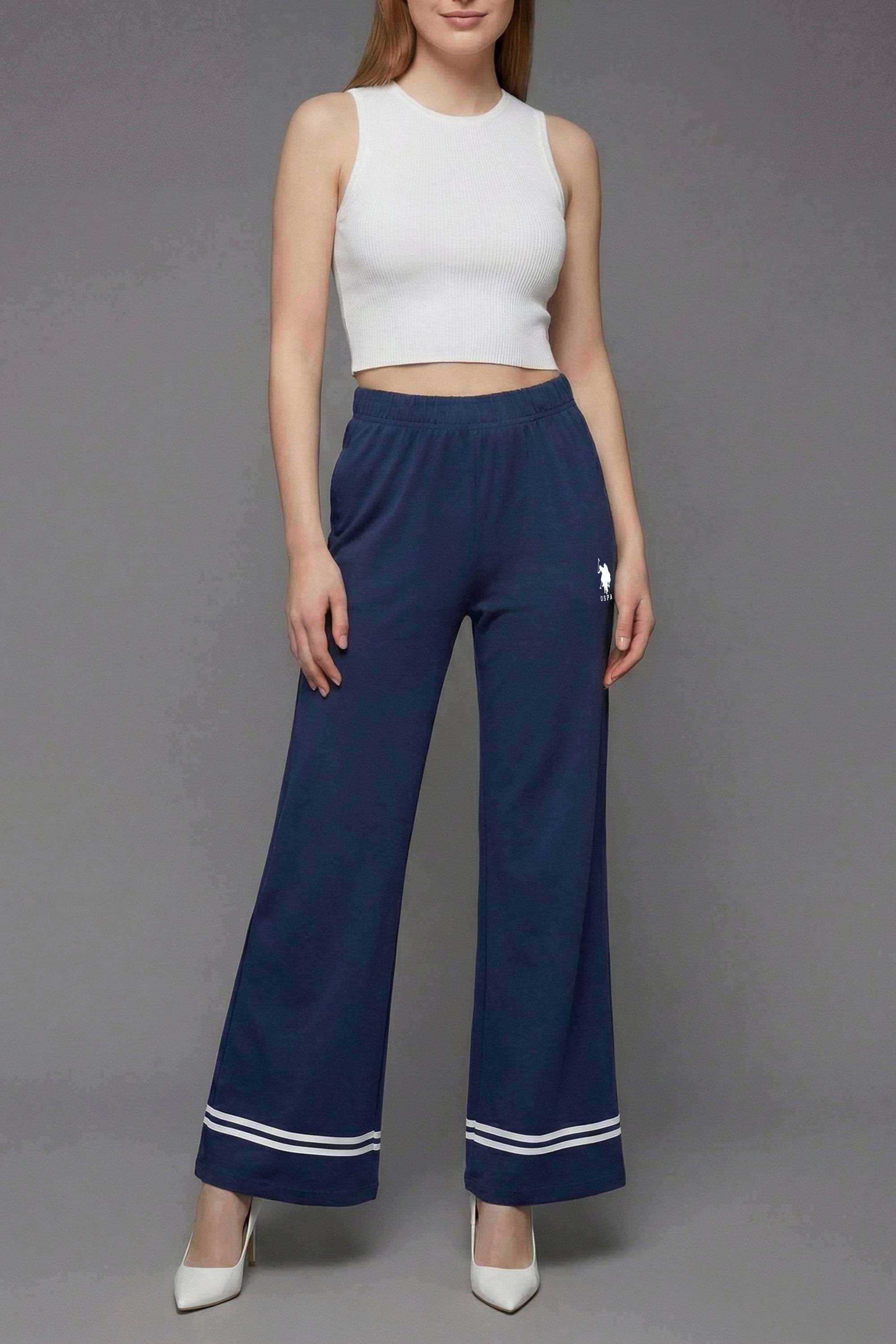 Solid-Wide-Leg-Fit-Blended-Fabric-Women-s-Casual-Wear-Trousers