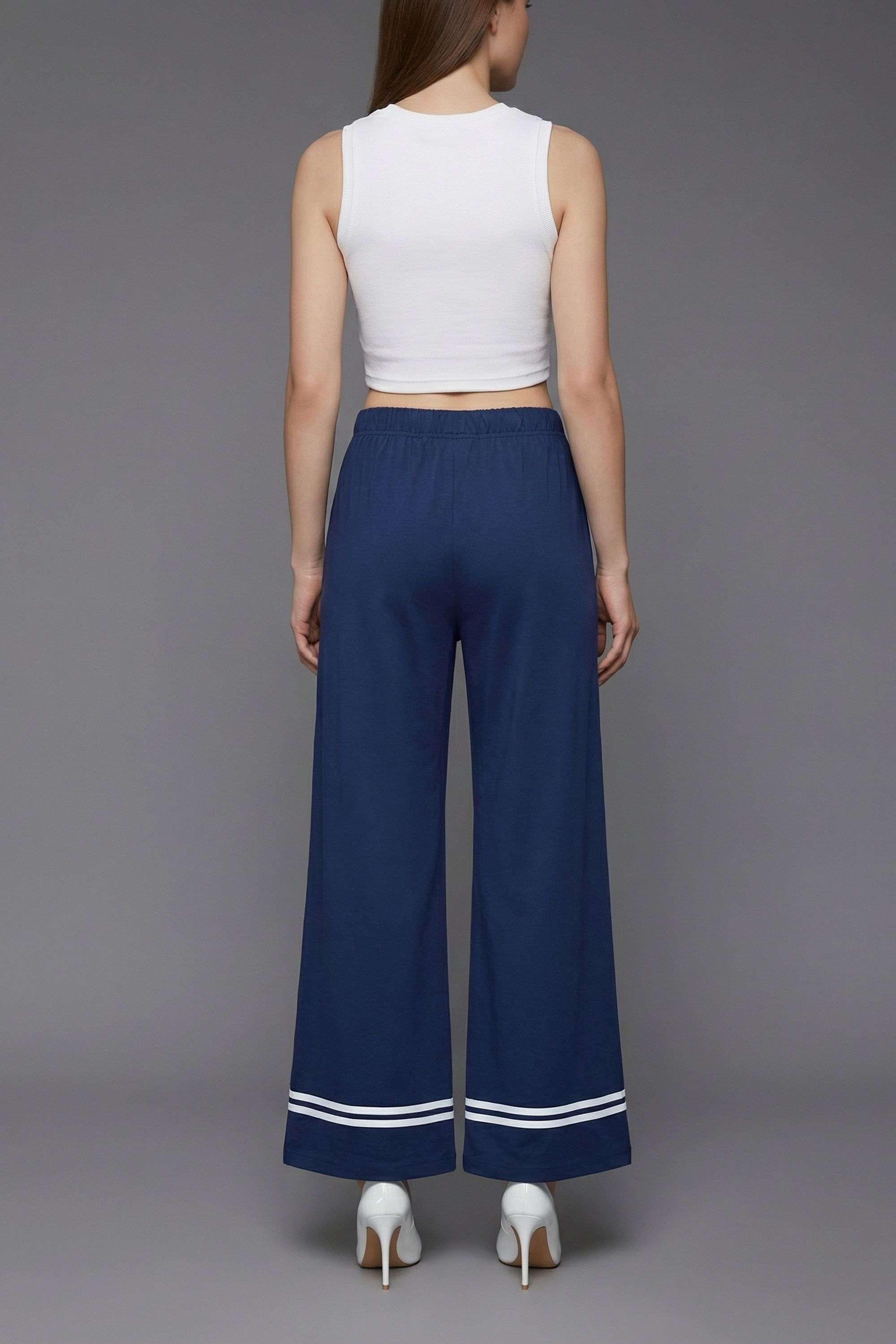 Solid-Wide-Leg-Fit-Blended-Fabric-Women-s-Casual-Wear-Trousers