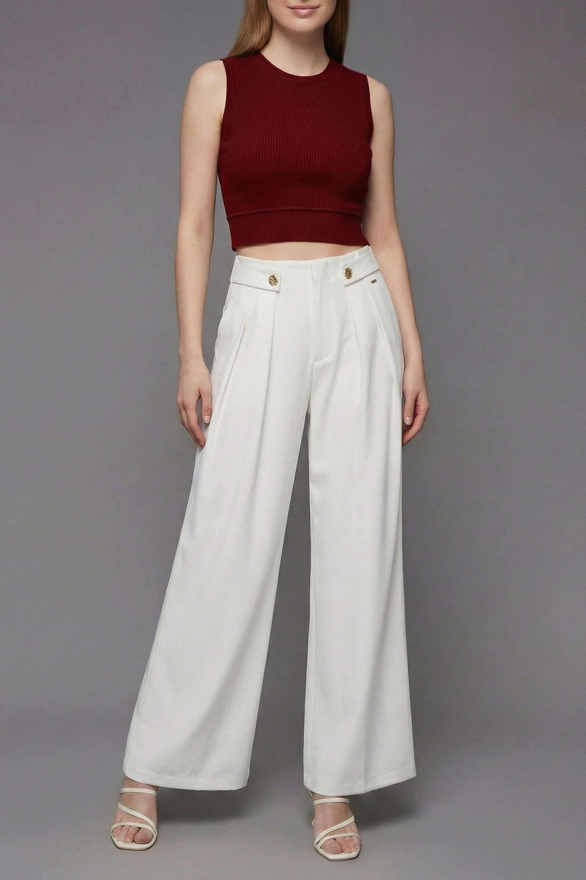 u.s. polo assn. Solid Wide Leg Fit Blended Fabric Women's Casual Wear Trousers-picture-36