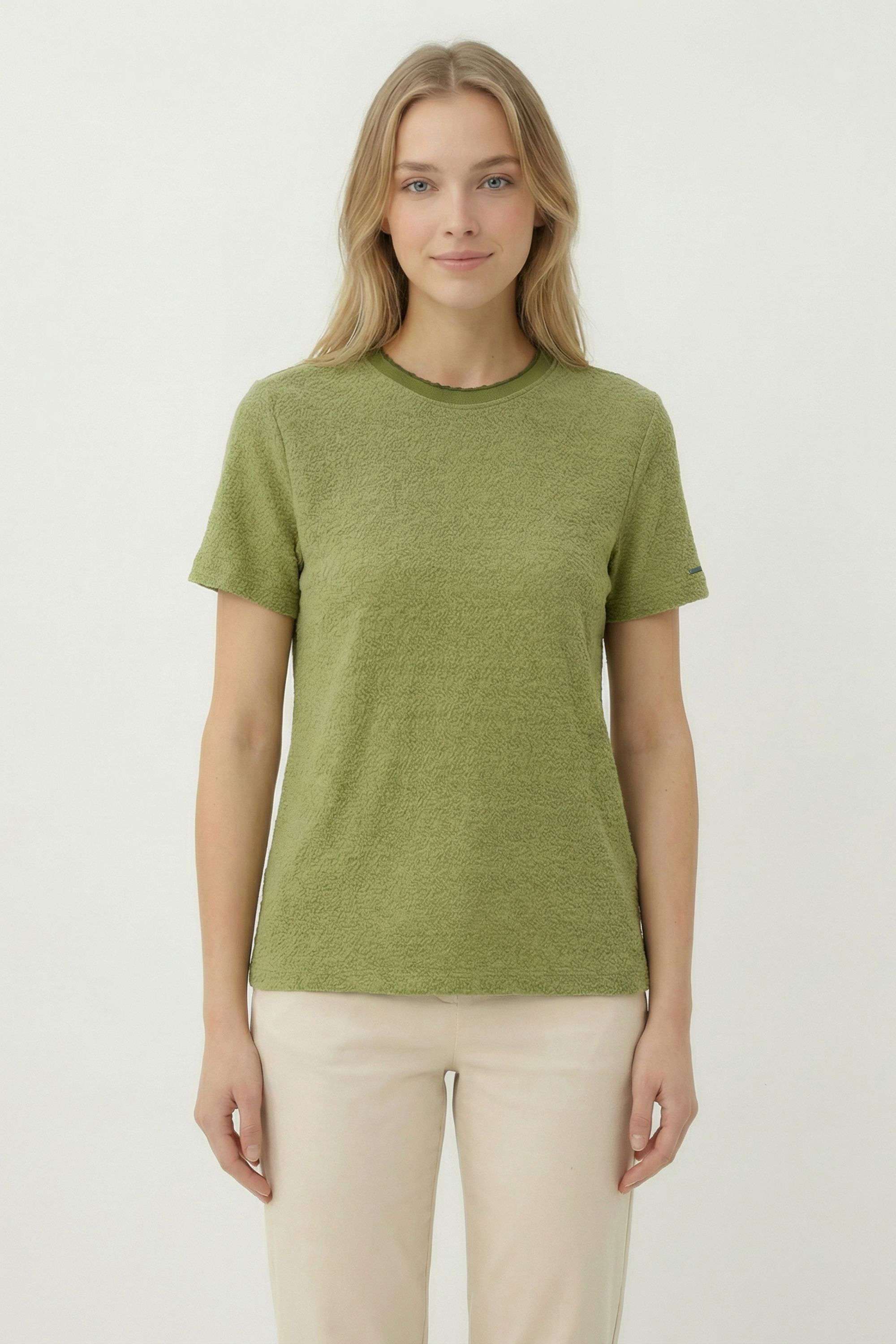 Solid-Blended-Fabric-Round-Neck-Women-s-Top