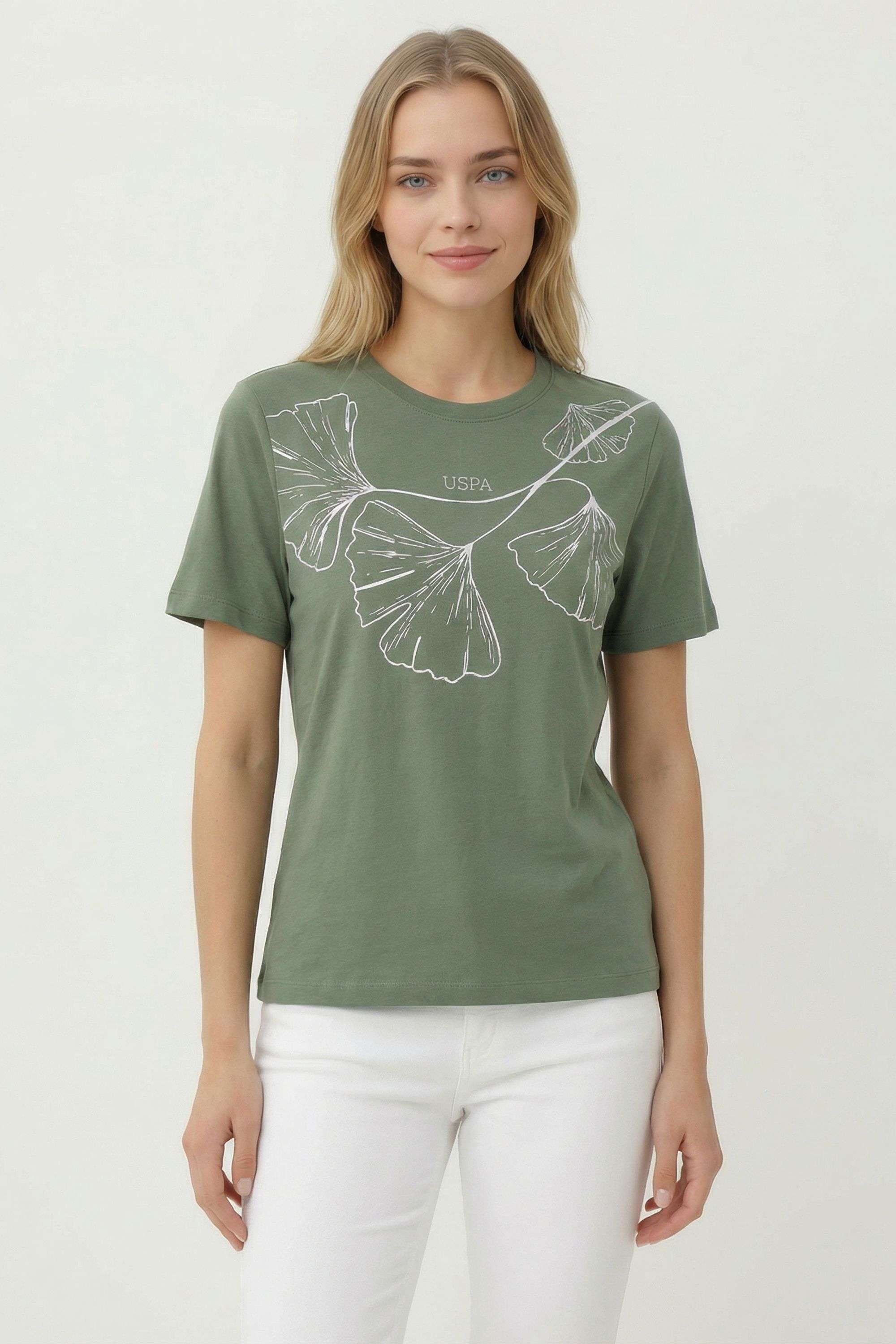 Floral-Blended-Fabric-Round-Neck-Women-s-T-Shirt