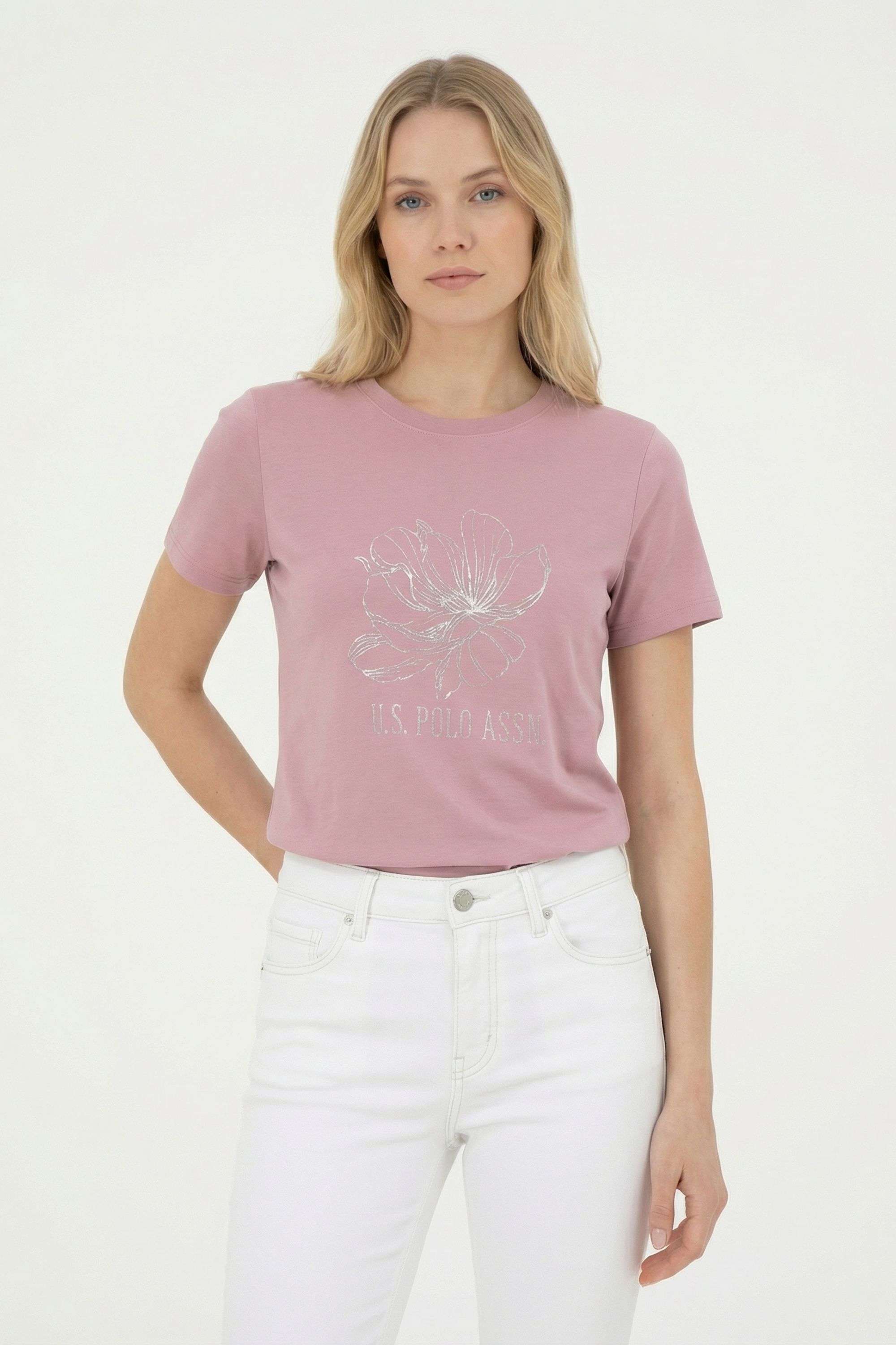 Floral-Blended-Fabric-Round-Neck-Women-s-T-Shirt