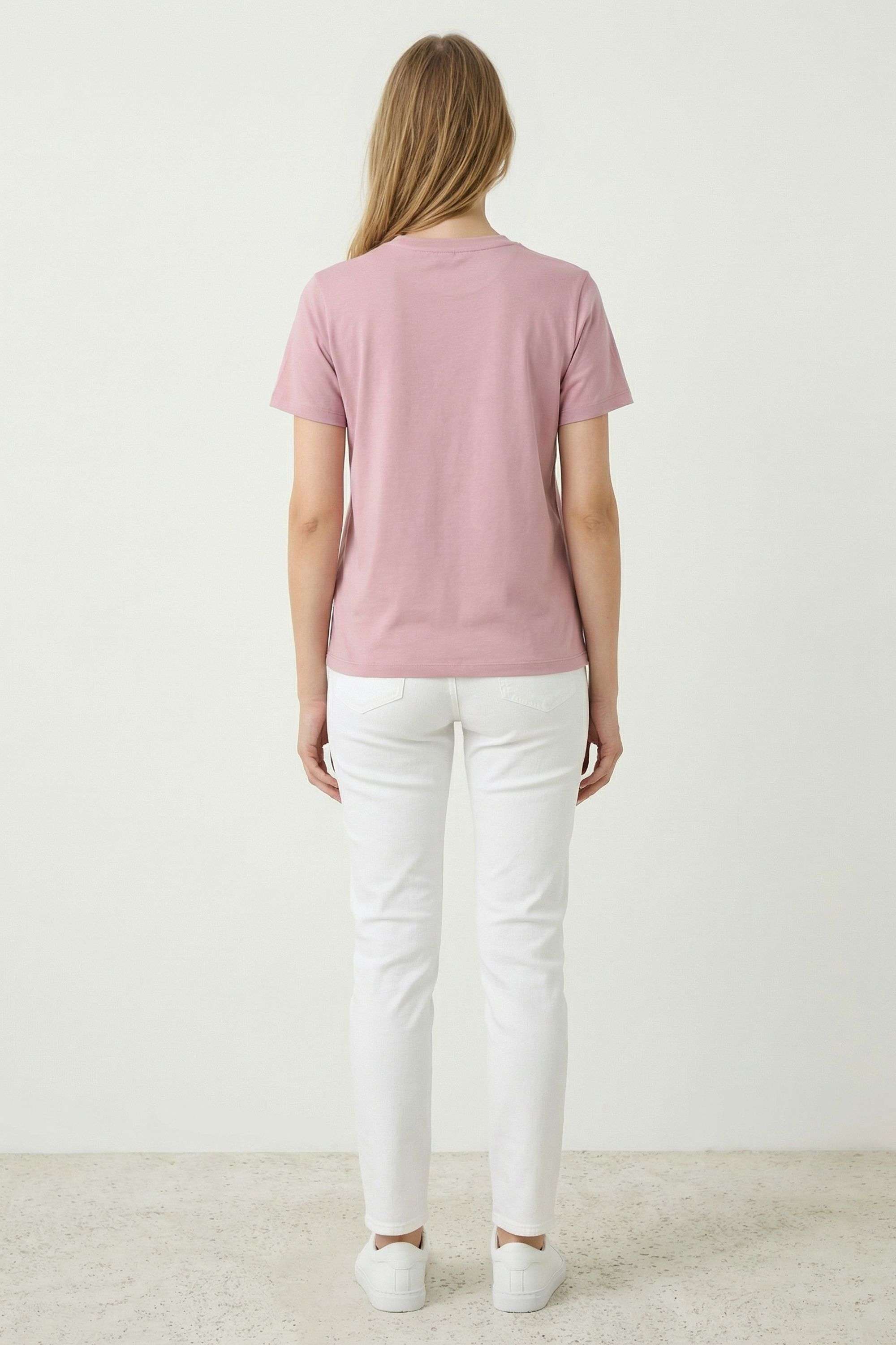 Floral-Blended-Fabric-Round-Neck-Women-s-T-Shirt