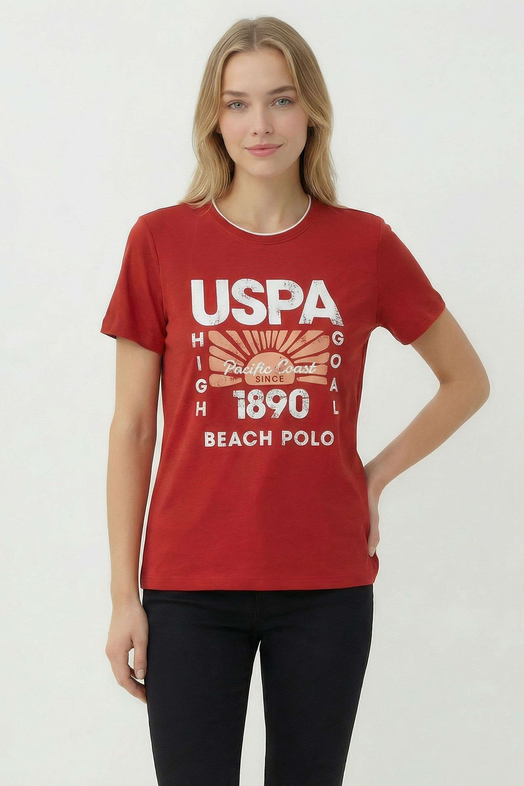 Graphic-Print-Blended-Fabric-Round-Neck-Women-s-T-Shirt