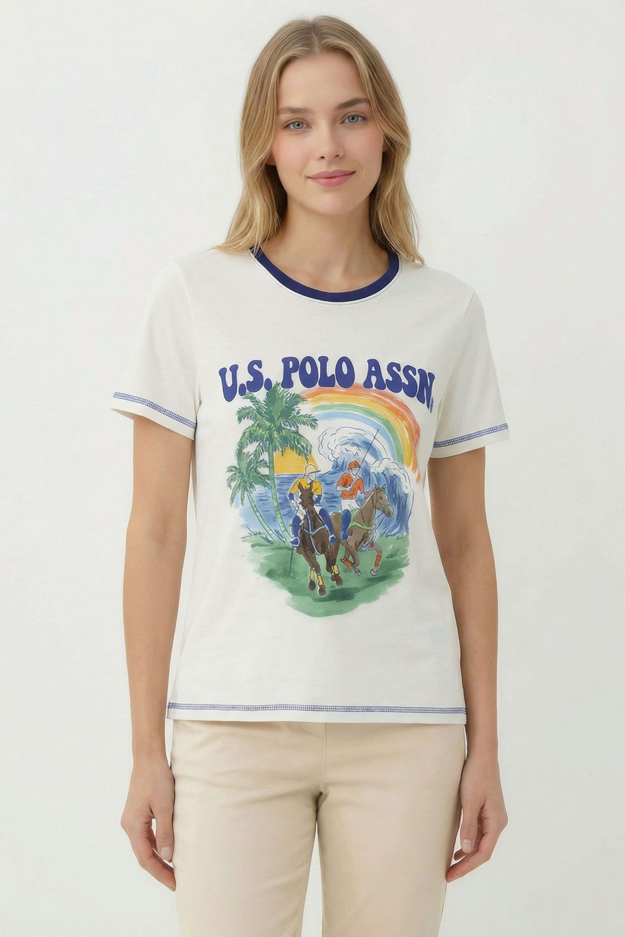 Graphic-Print-Blended-Fabric-Round-Neck-Women-s-T-Shirt