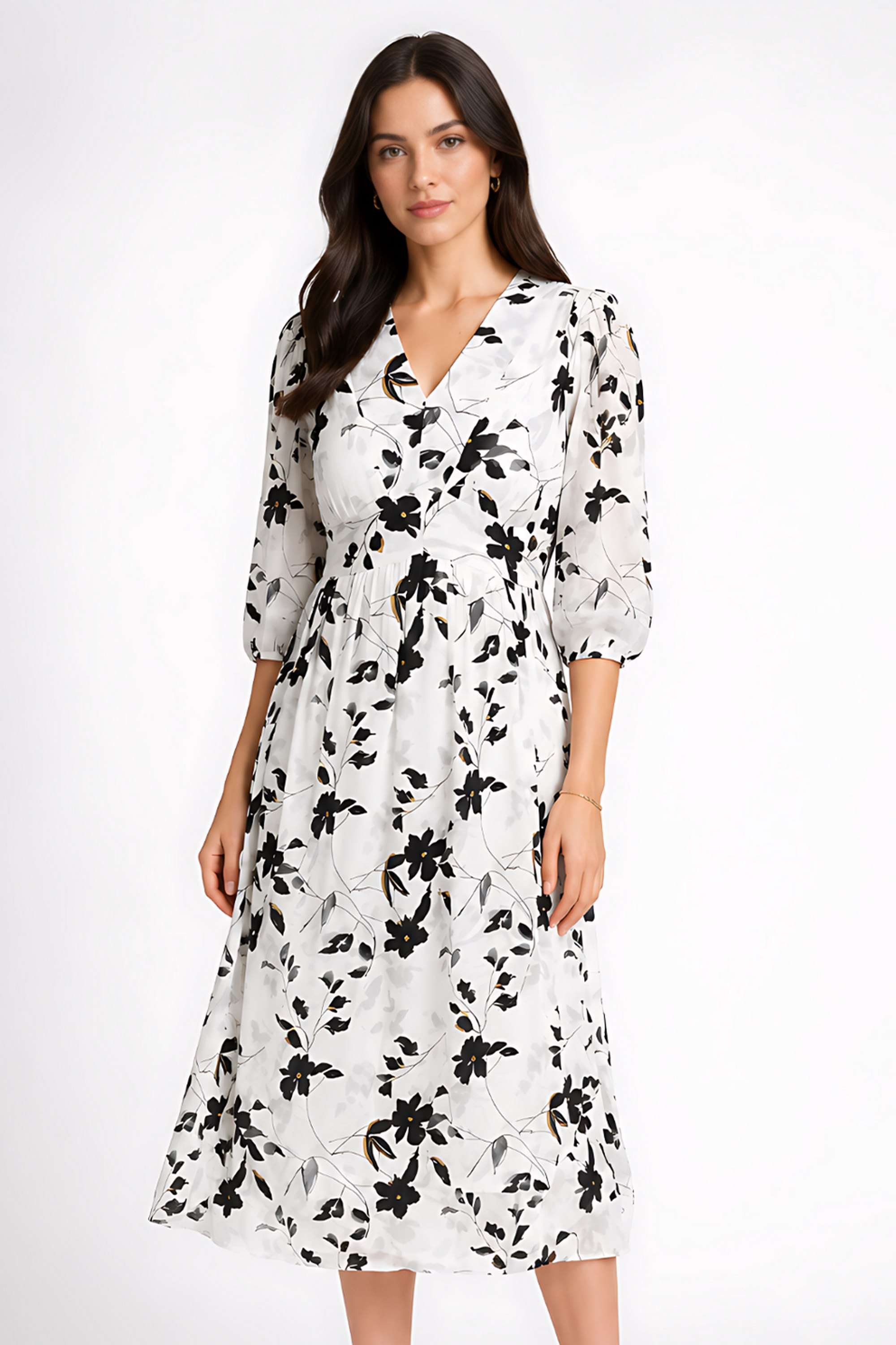 zink london Printed Rayon V-Neck Women's Midi Dress-picture-15