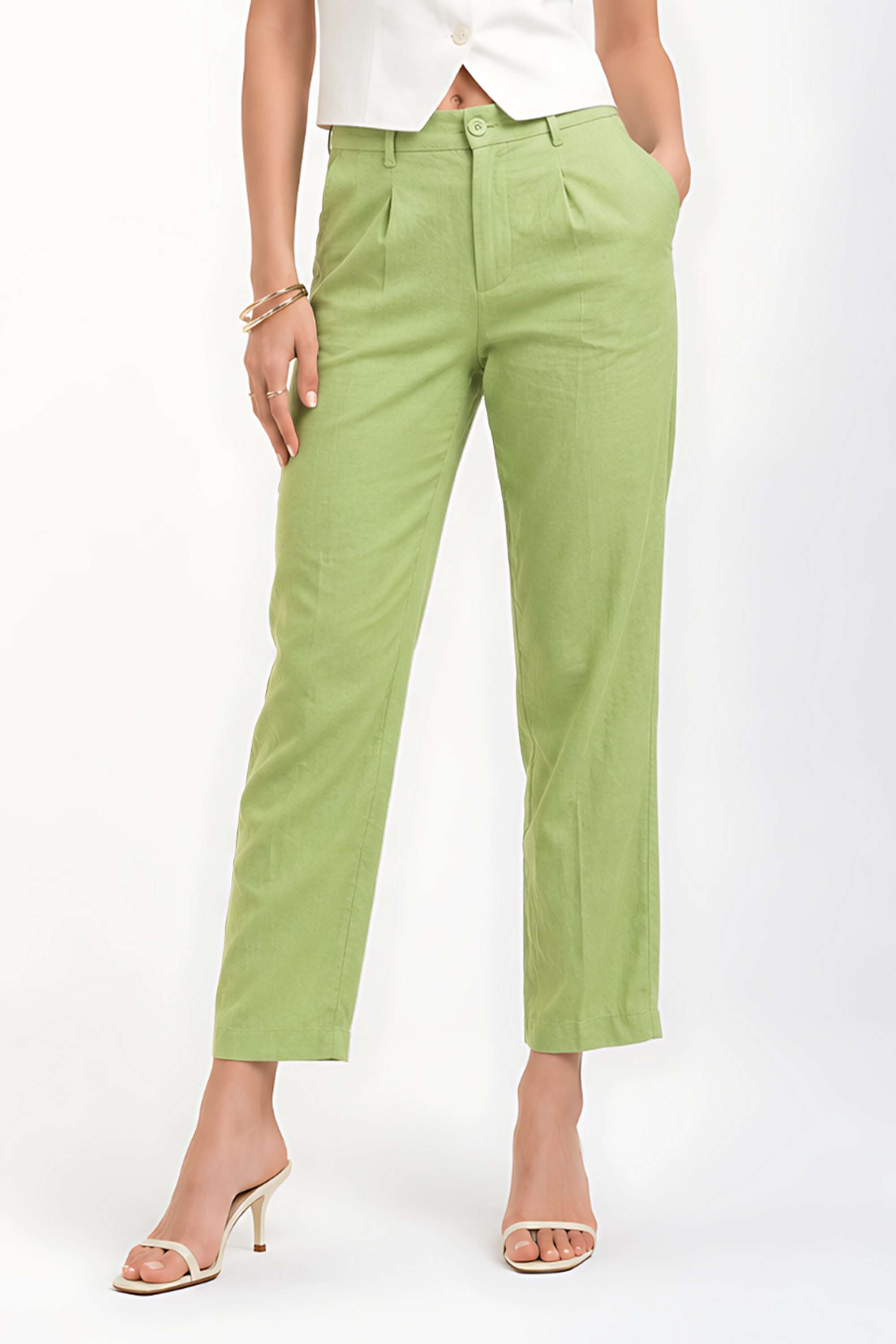 zink london Solid Blended Fabric Regular Fit Women's Trousers-picture-19