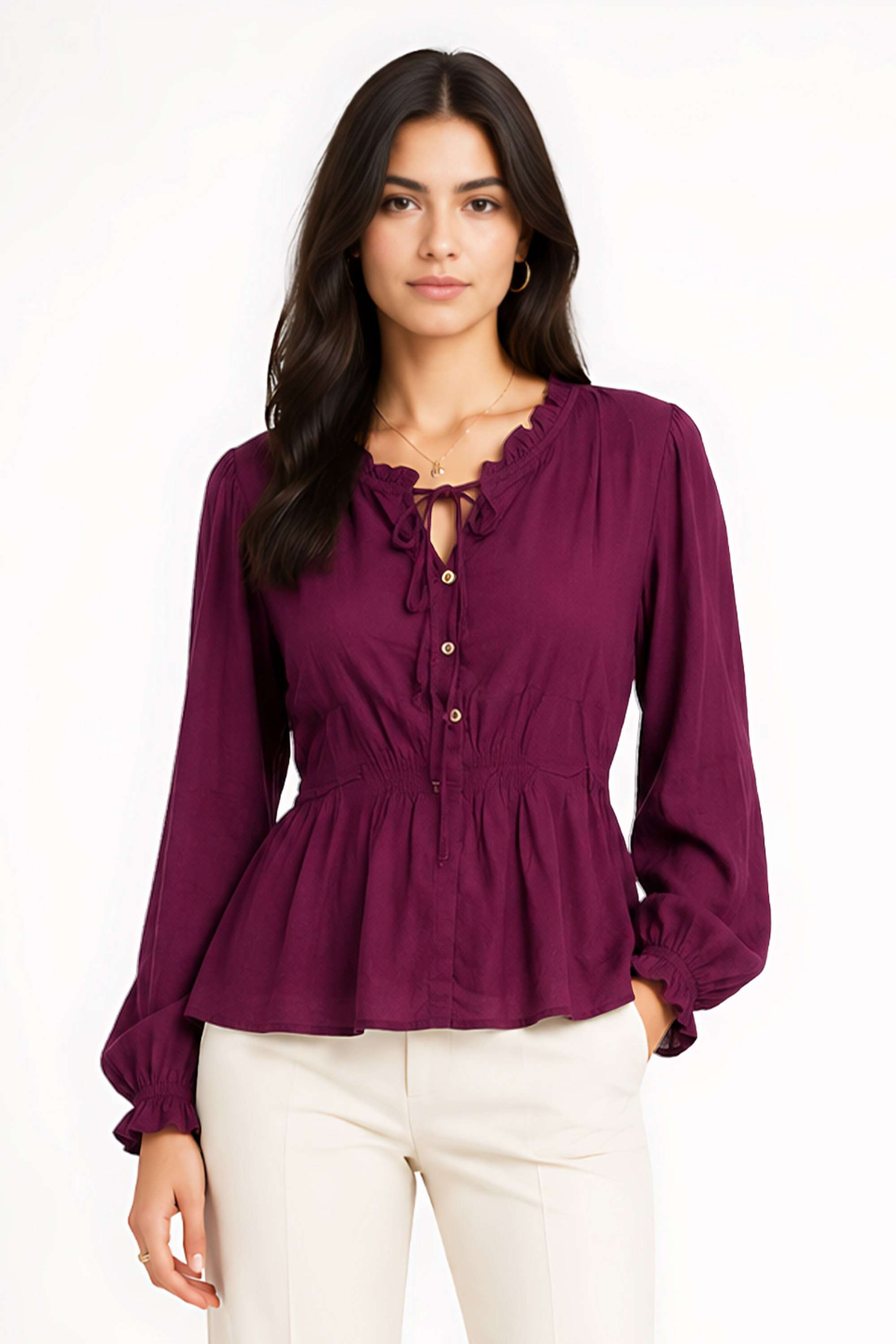 zink london Solid Rayon V-Neck Women's Top-picture-38