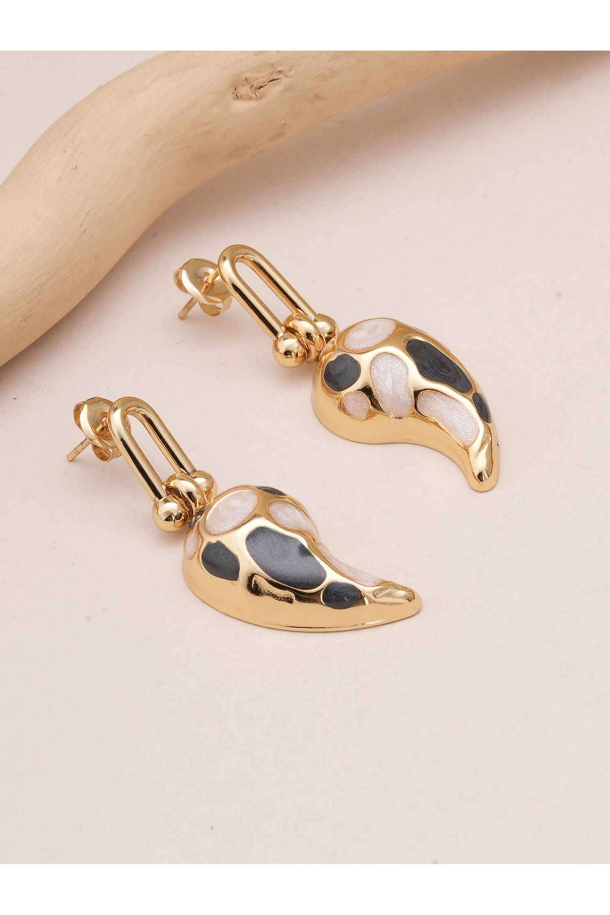 Black-&-Beige-Paisley-Drops-for-Womens---Waterproof-&-Anti-Tarnish