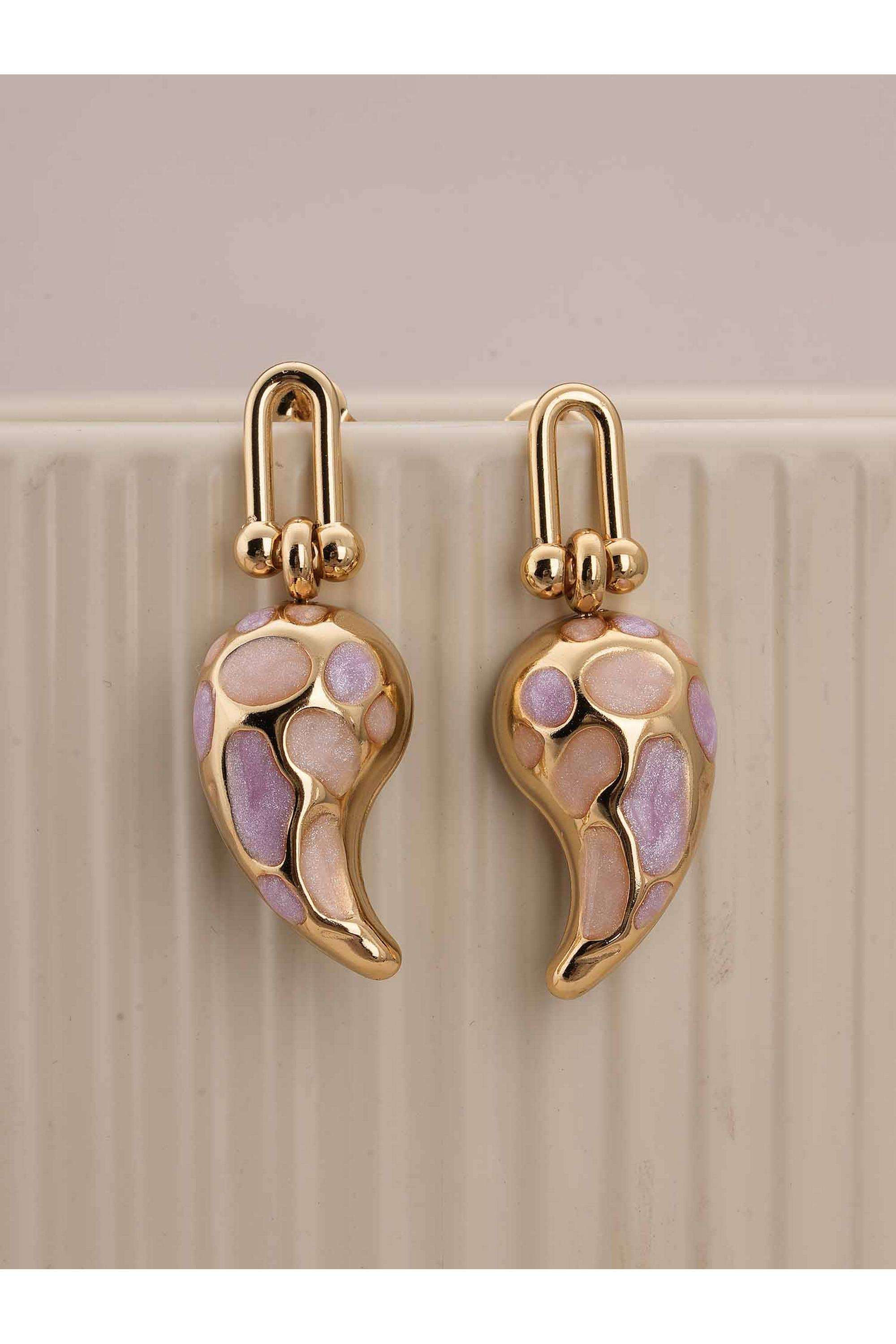 Elegant-Gold-and-Pink-Dangling-Earrings-for-Womens---Waterproof-&-Anti-Tarnish