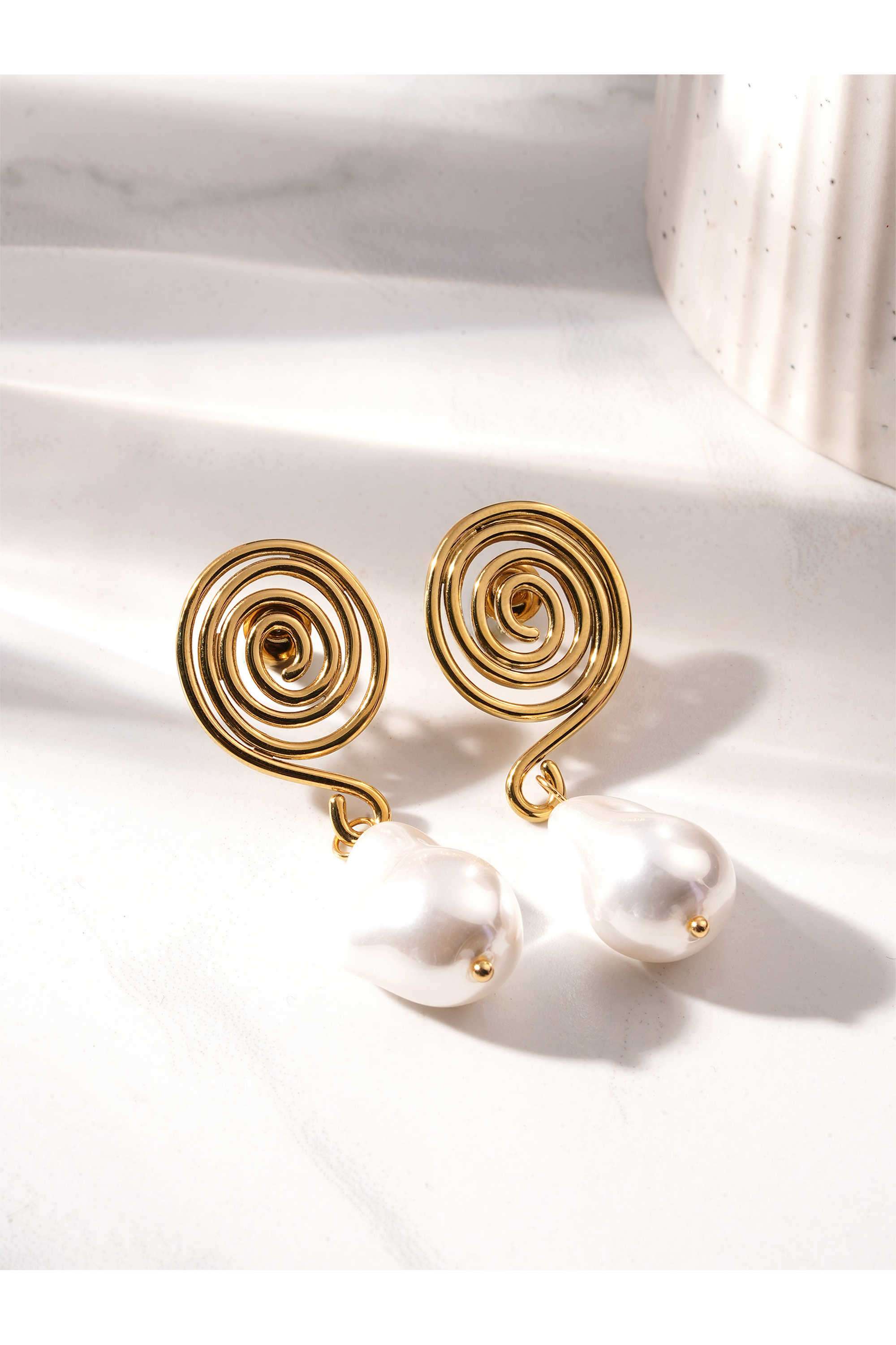 Swirl-Pearl-Drop-Earrings-For-Women---Waterproof-&-Anti-Tarnish