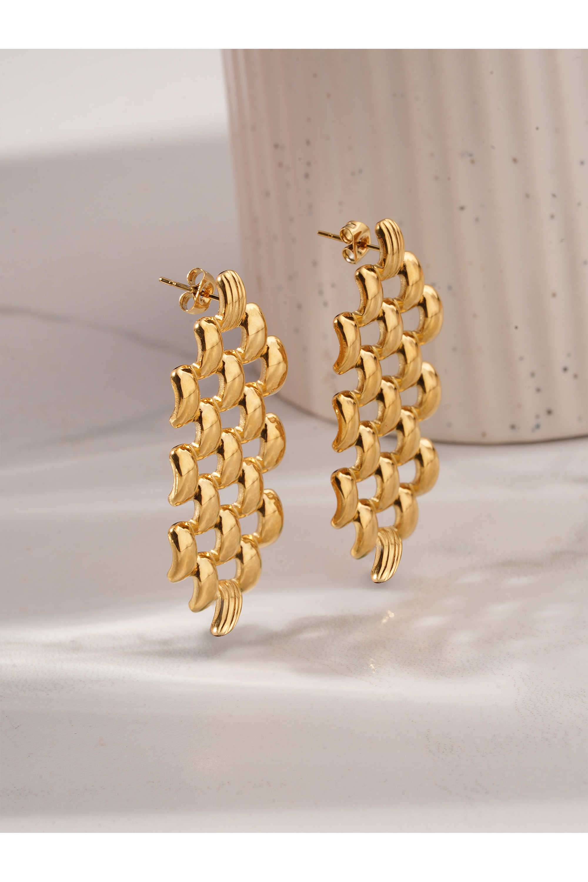 Hexagonal-Grid-Drop-Earrings-For-Women---Waterproof-&-Anti-Tarnish