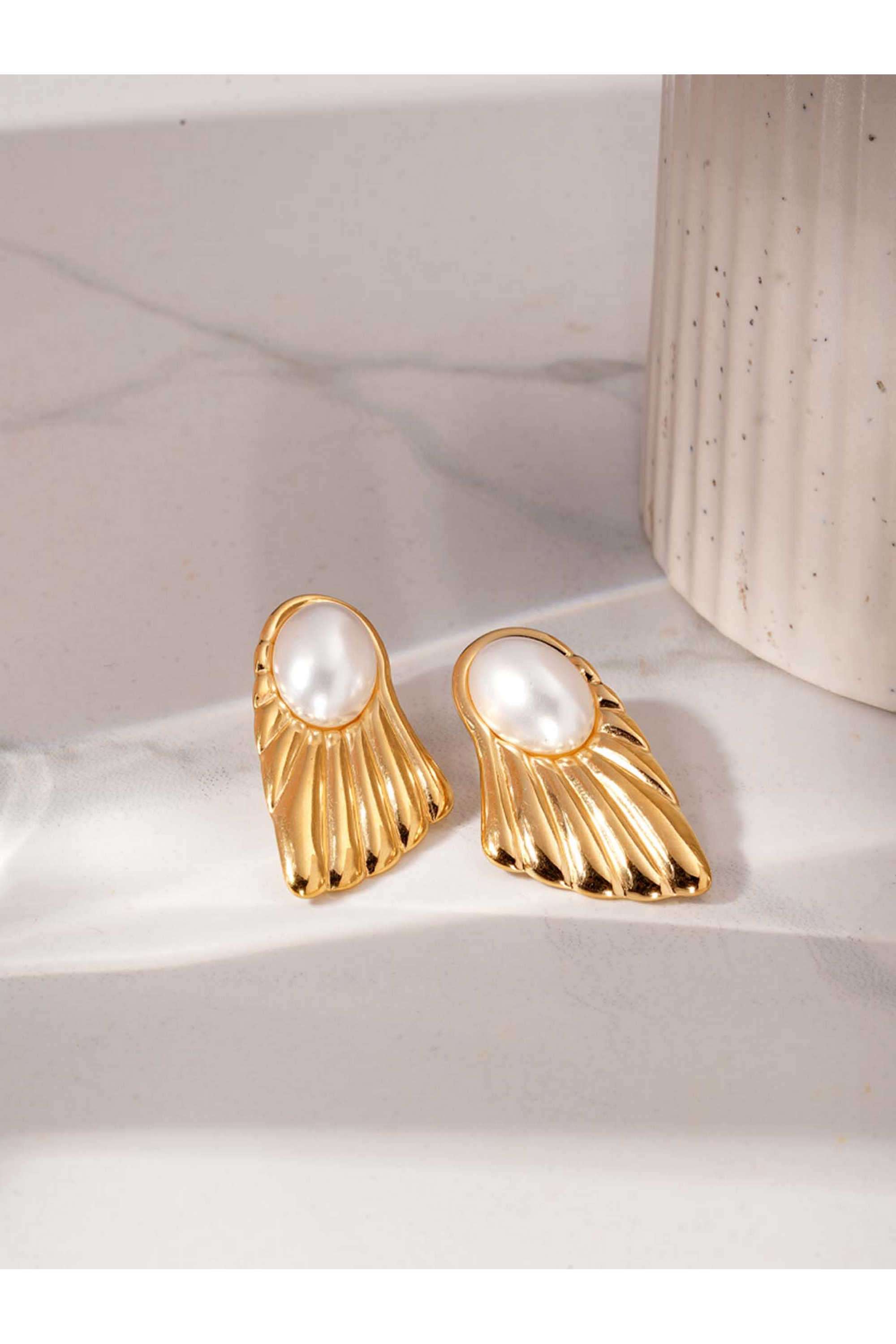 Feather-Peal-Drop-Earrings-For-Women---Waterproof-&-Anti-Tarnish