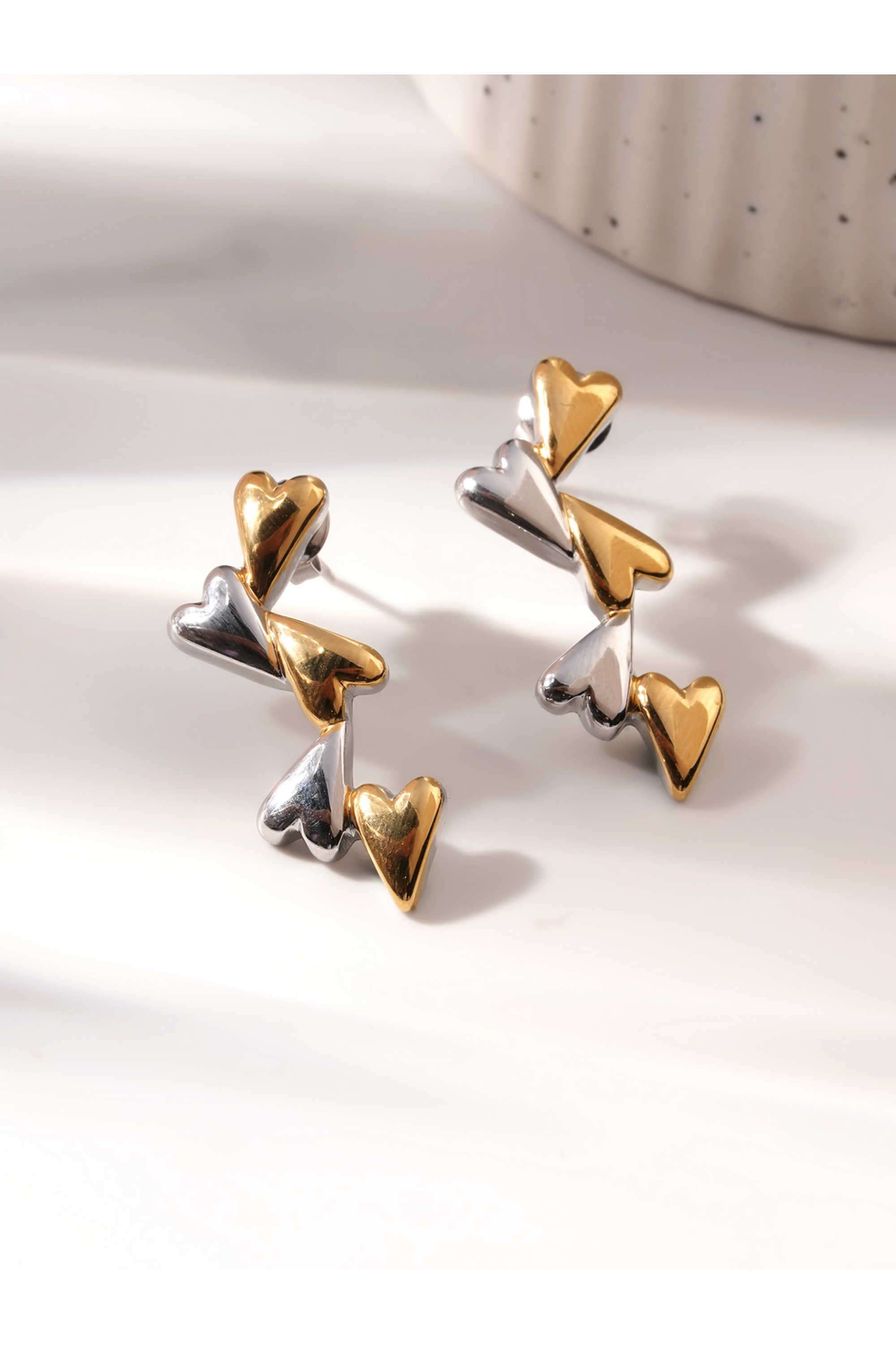 Tiny-Attached-Hearts-Drop-Earrings-For-Women---Waterproof-&-Anti-Tarnish