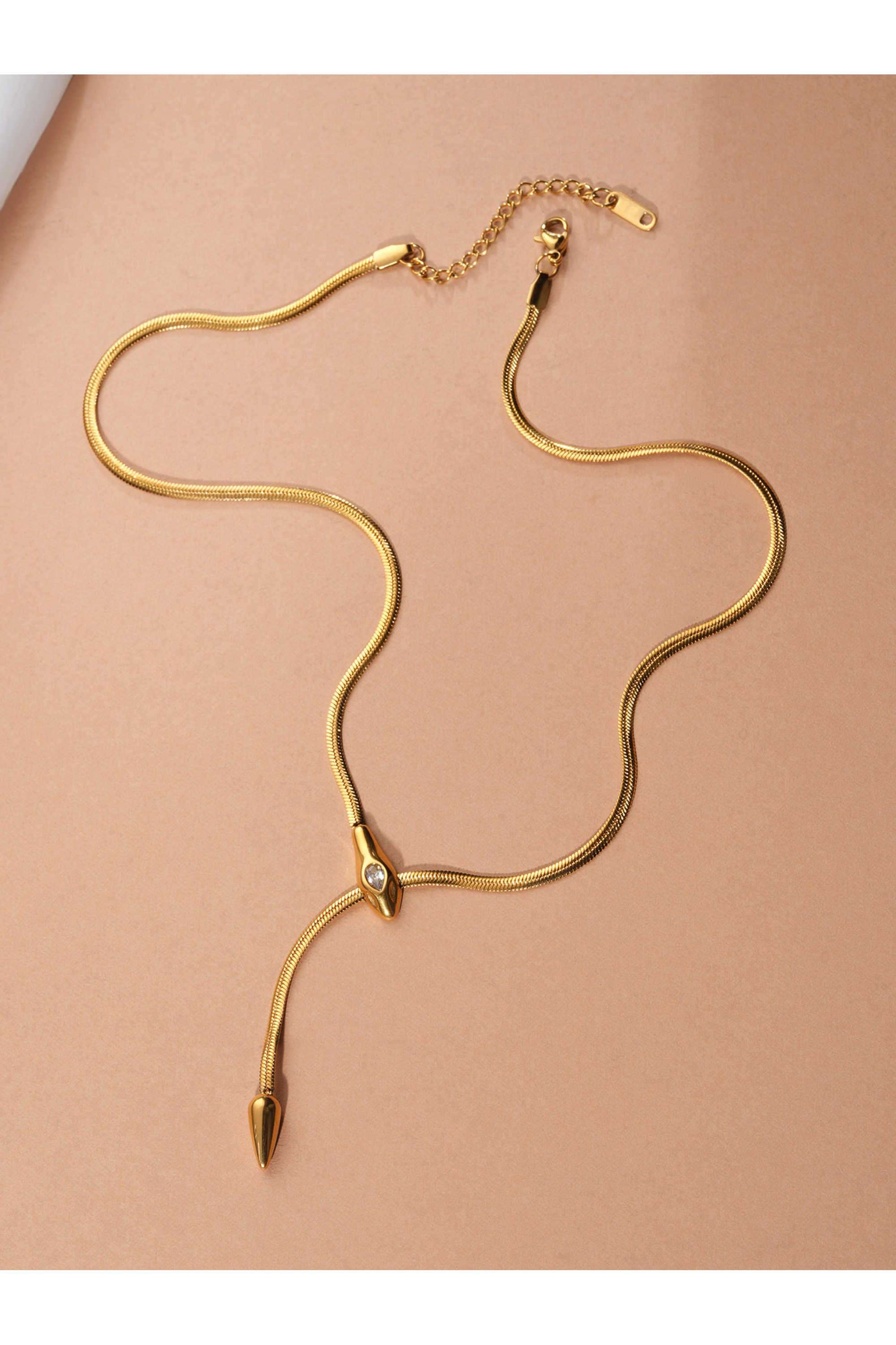 Dangle-Snake-Chain-Necklace-For-Women---Waterproof-&-Anti-Tarnish