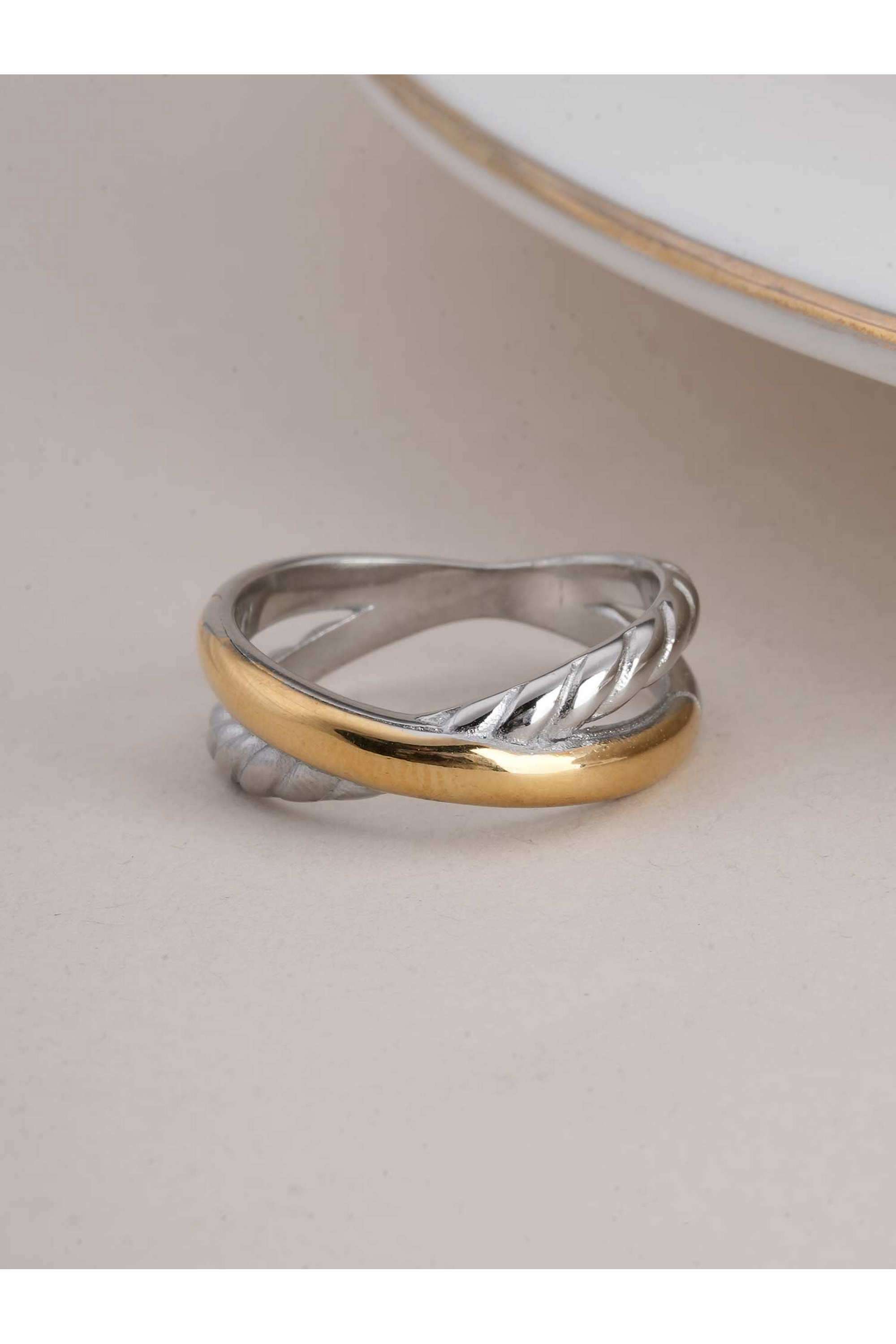 Two-Tone-Twist-Design-Ring-for-Womens-(Size--7)---Waterproof-&-Anti-Tarnish