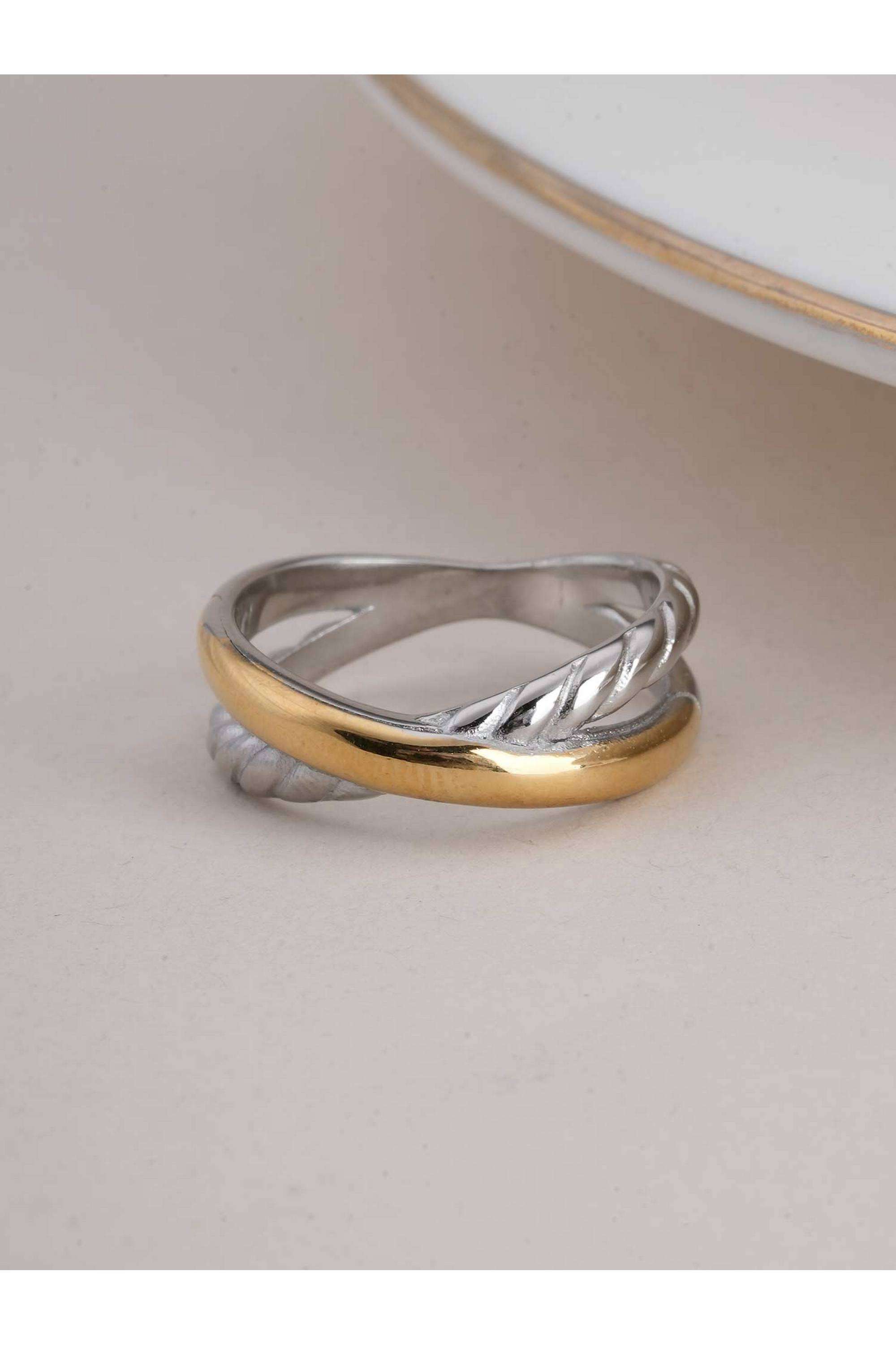 Two-Tone-Twist-Design-Ring-for-Womens-(Size--7)---Waterproof-&-Anti-Tarnish