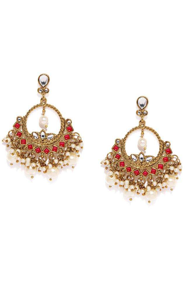Gold-Toned-&-Red-Circular-Chandbalis