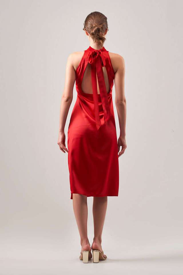 Buy Sotbella red Printed Chiffon Tie Up Neck? Women's Maxi Dress