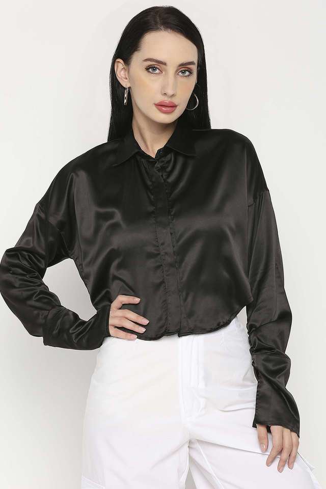 Solid Collared Cotton Women Casual Wear Shirt-image-46