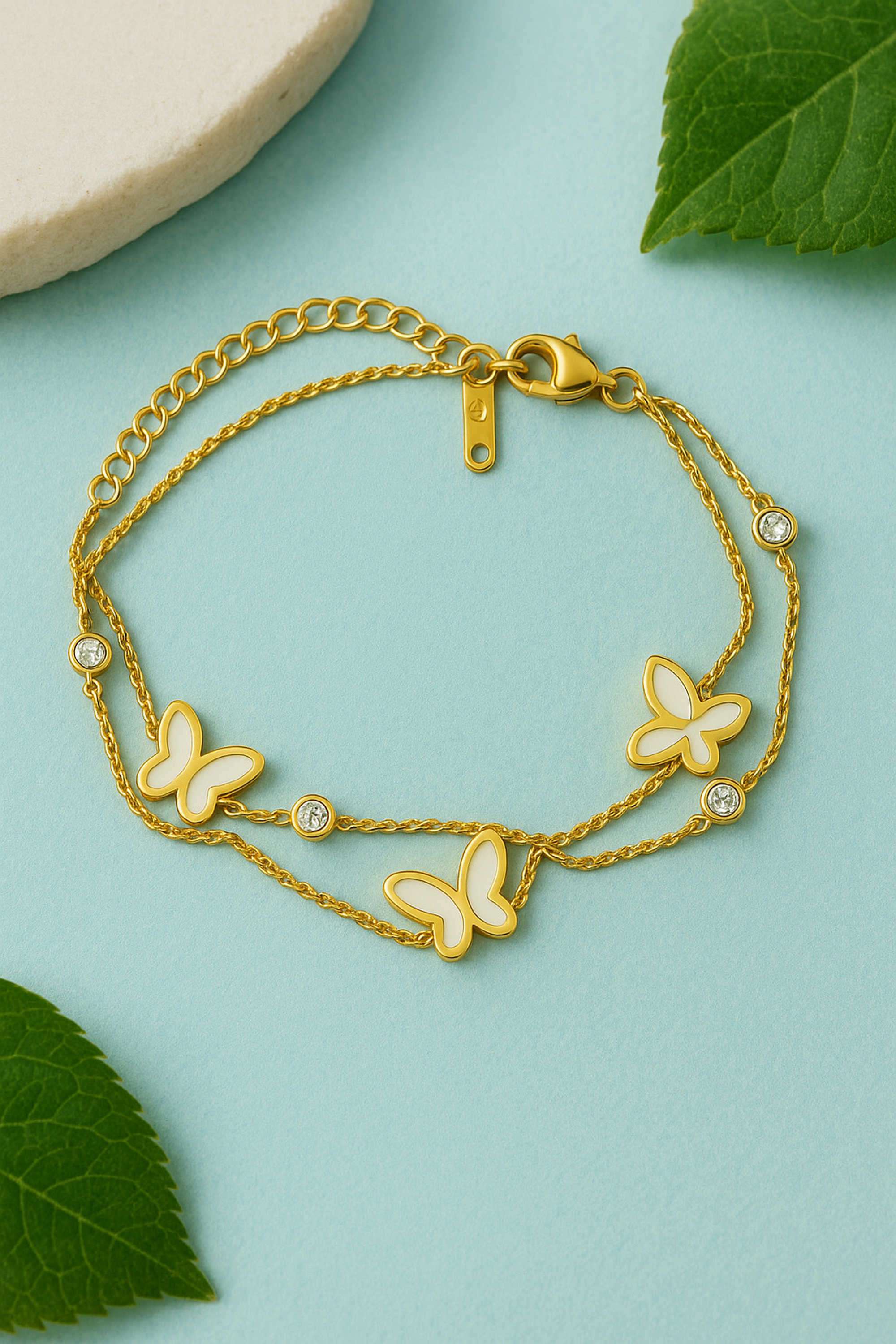 Stainless-Steel-Casual-Wear-Women-Double-Layer-Butterfly-Bracelets