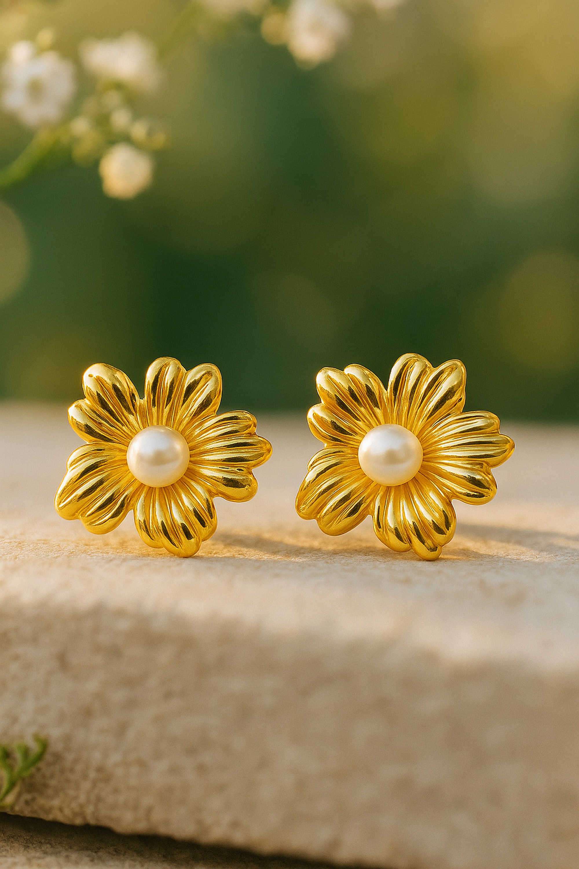 Stainless-Steel-Casual-Wear-Women-Trendy-Pearl-Center-Flower-Earrings