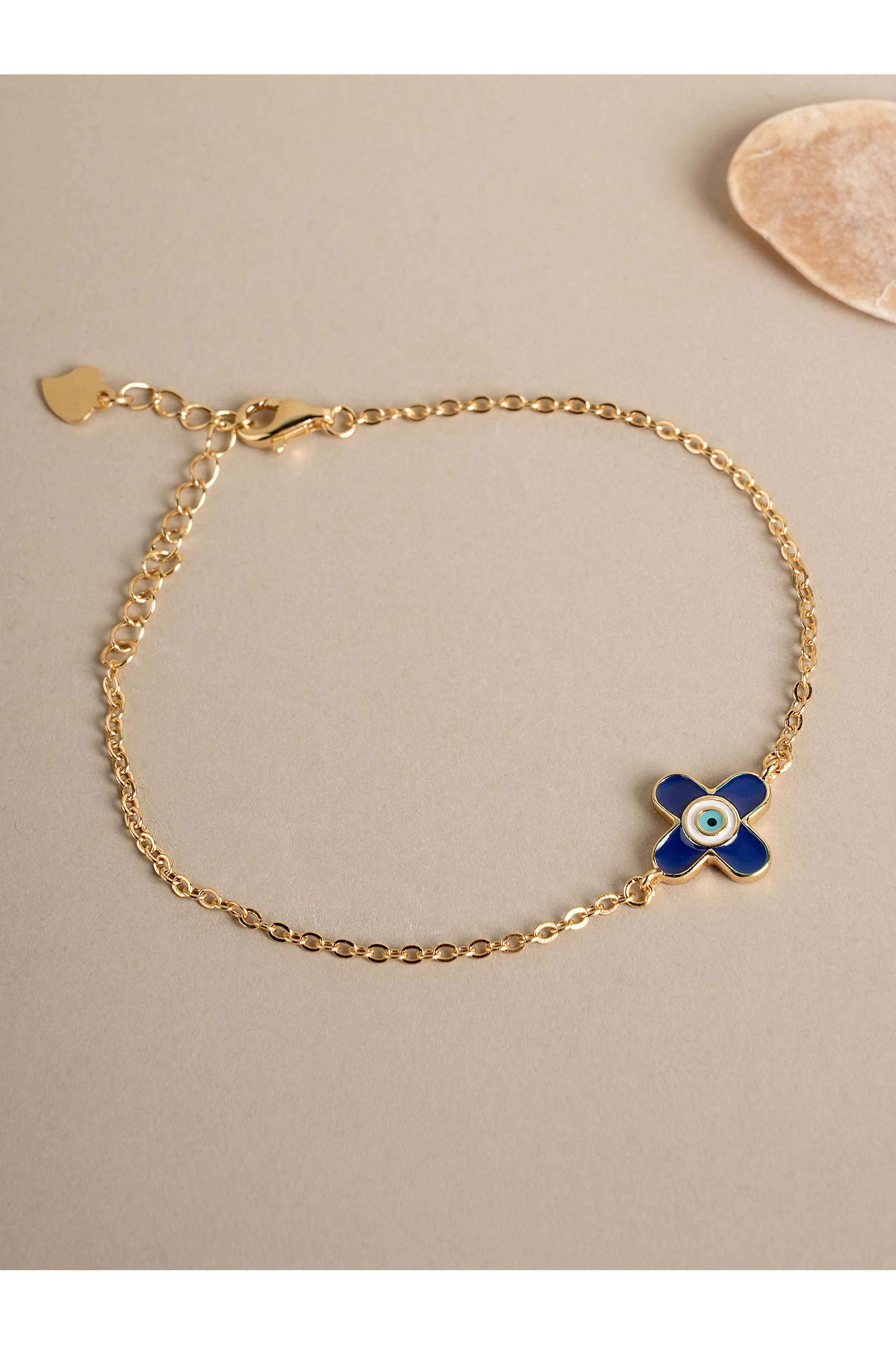 925-Sterling-Silver-Evil-Eye-Clover-Womens-Bracelet