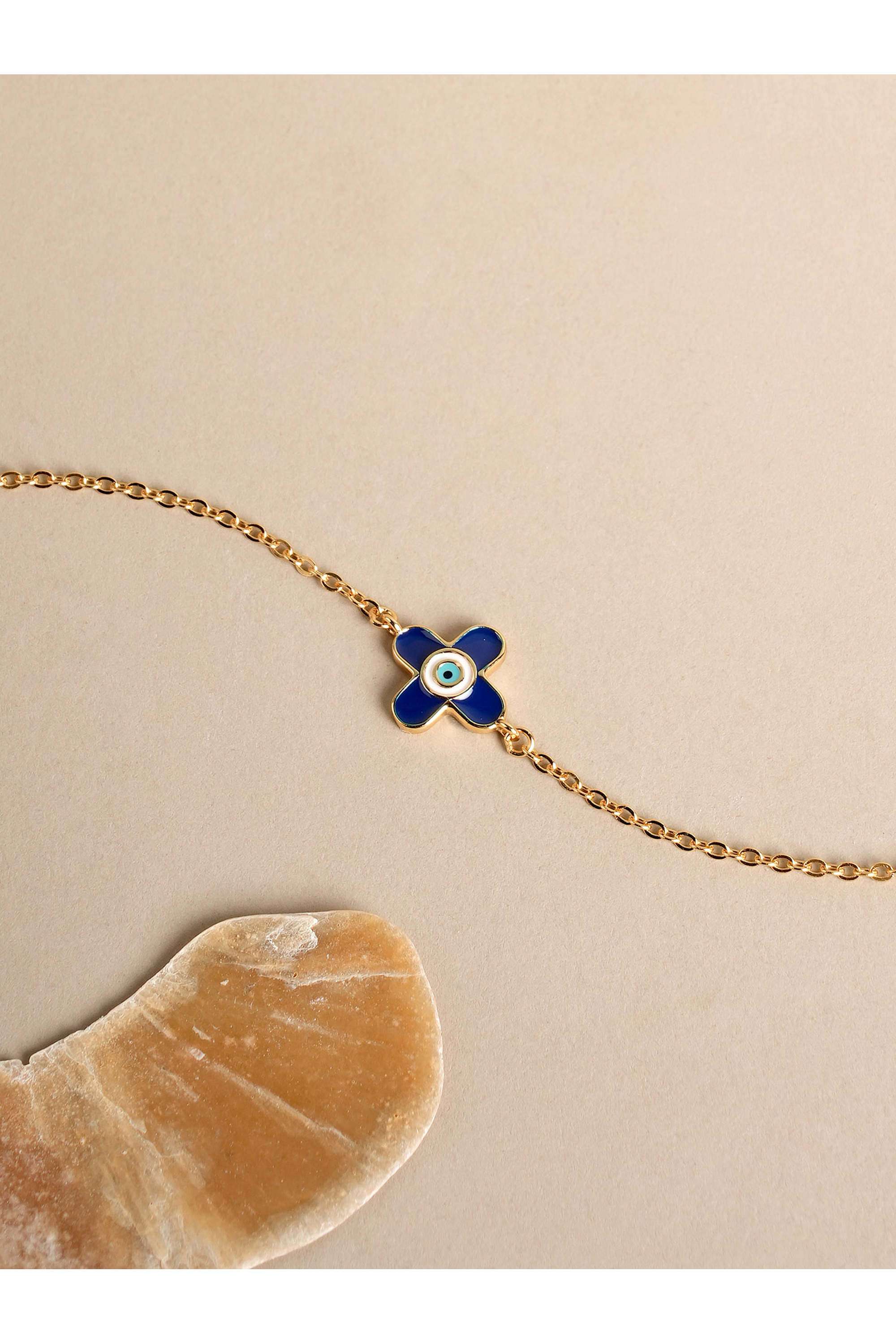 925-Sterling-Silver-Evil-Eye-Clover-Womens-Bracelet