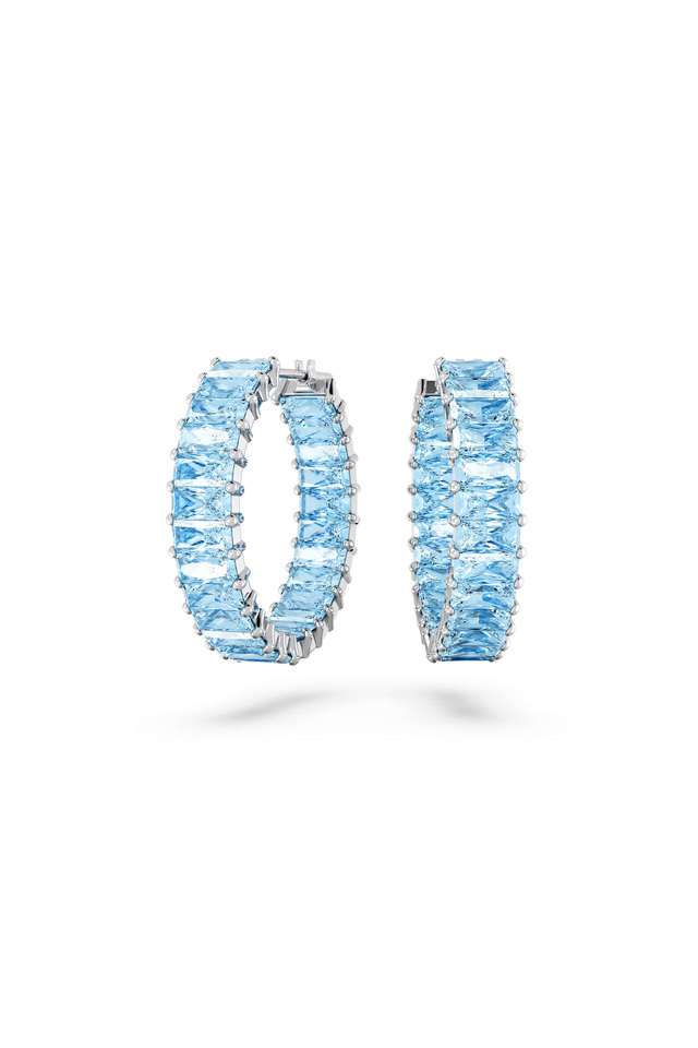 Matrix-Hoop-Earrings-Baguette-Cut-Blue-Rhodium-Plated Matrix-Hoop-Earrings-Baguette-Cut-Blue-Rhodium-Plated