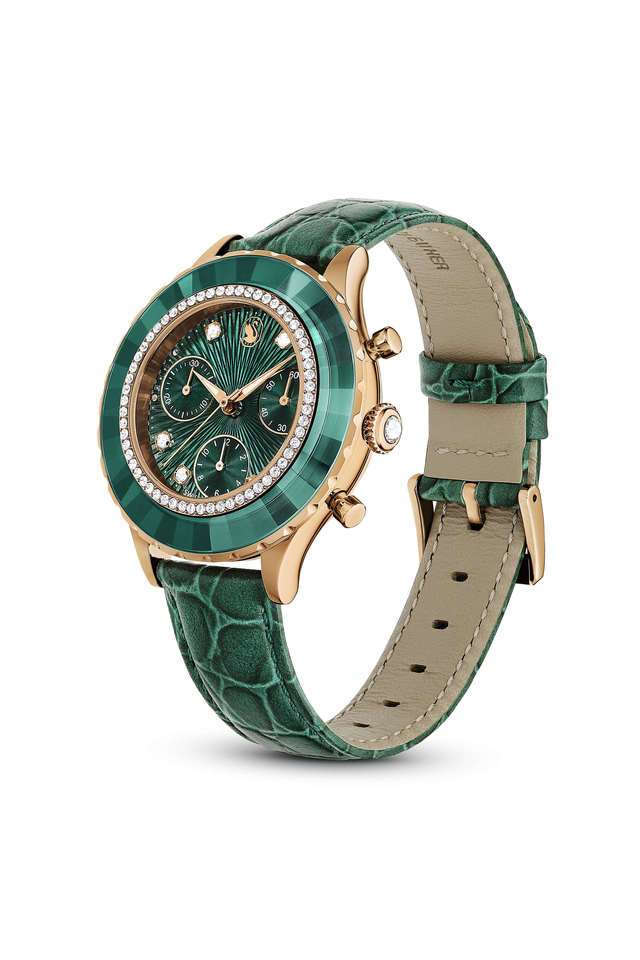 Buy Swarovski green Octea Chrono 46 mm Green Dial Leather Analogue