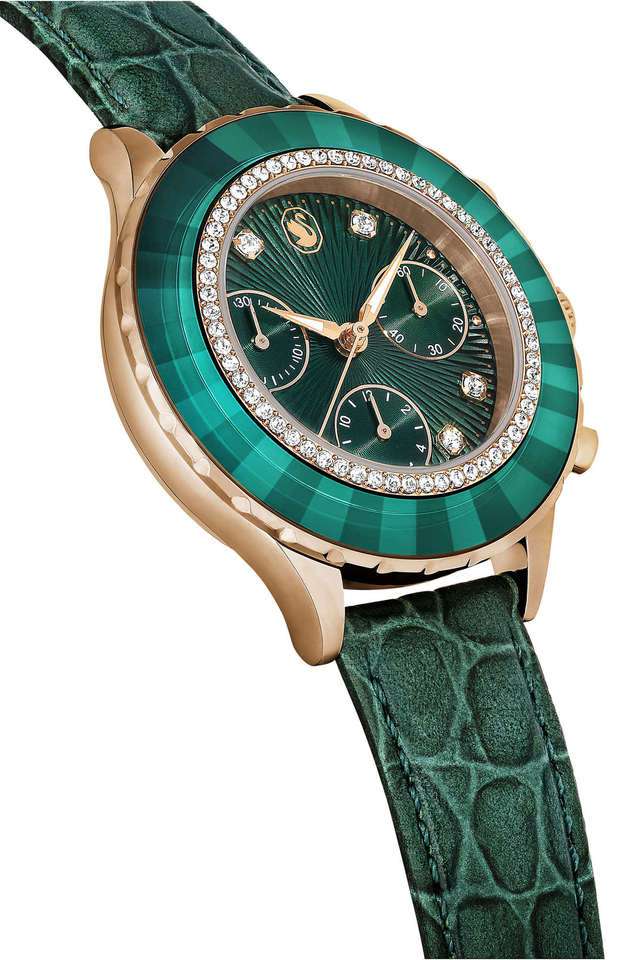 Buy Swarovski green Octea Chrono 46 mm Green Dial Leather Analogue
