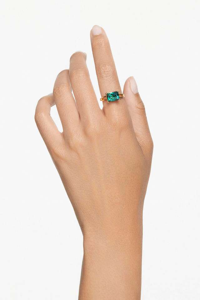 Matrix-Cocktail-Ring-Rectangular-Cut-Green-Gold-Tone-Plated