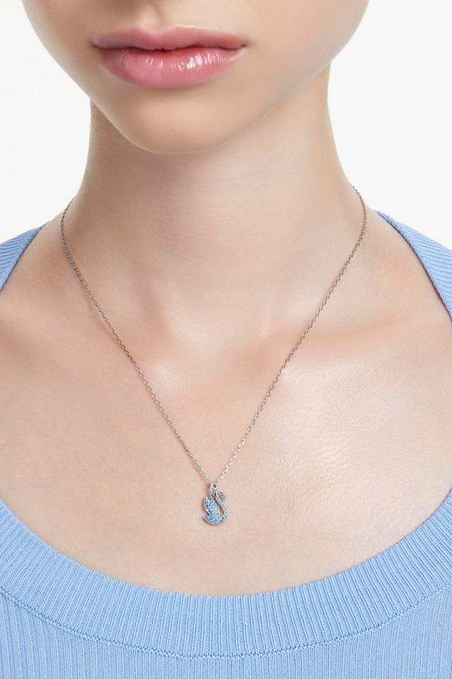Iconic-Swan-Pendant-Swan-Small-Blue-Rhodium-Plated