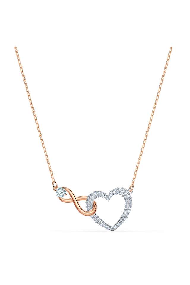 Womens-Rose-Gold-Plated-Stone-Studded-Infinity-and-Heart-Intertwined-Necklace