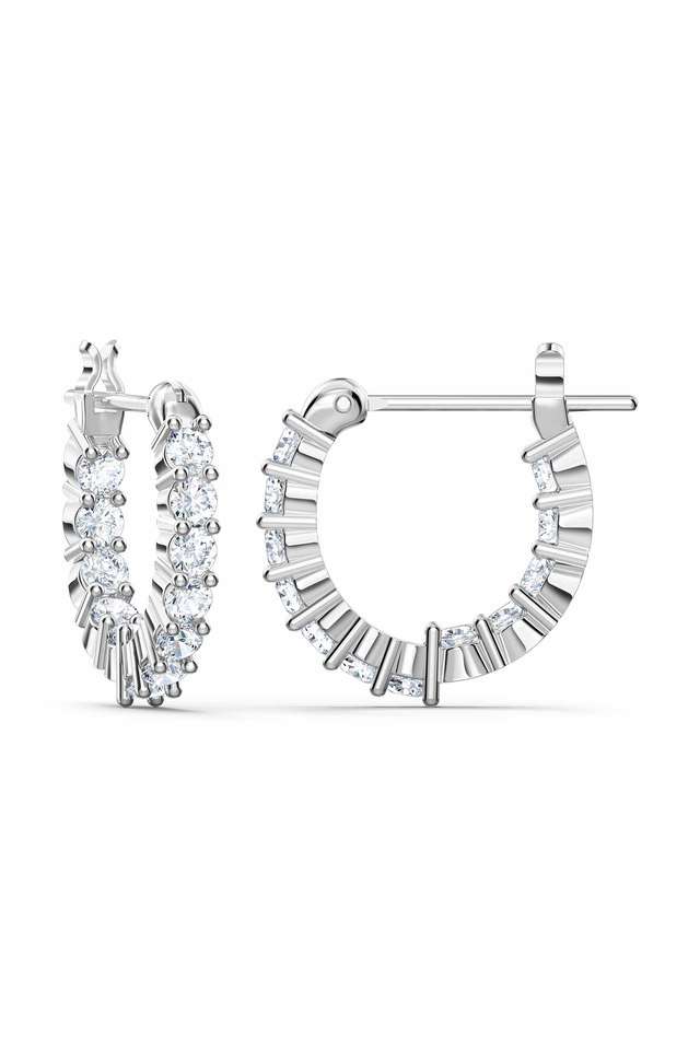Vittore-Mini-Hoop-Pierced-Earrings -White -Rhodium-Plated