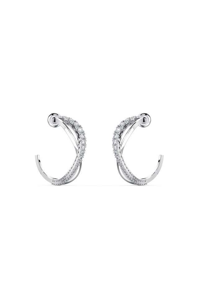 Twist-Hoop-Pierced-Earrings -White -Rhodium-Plated