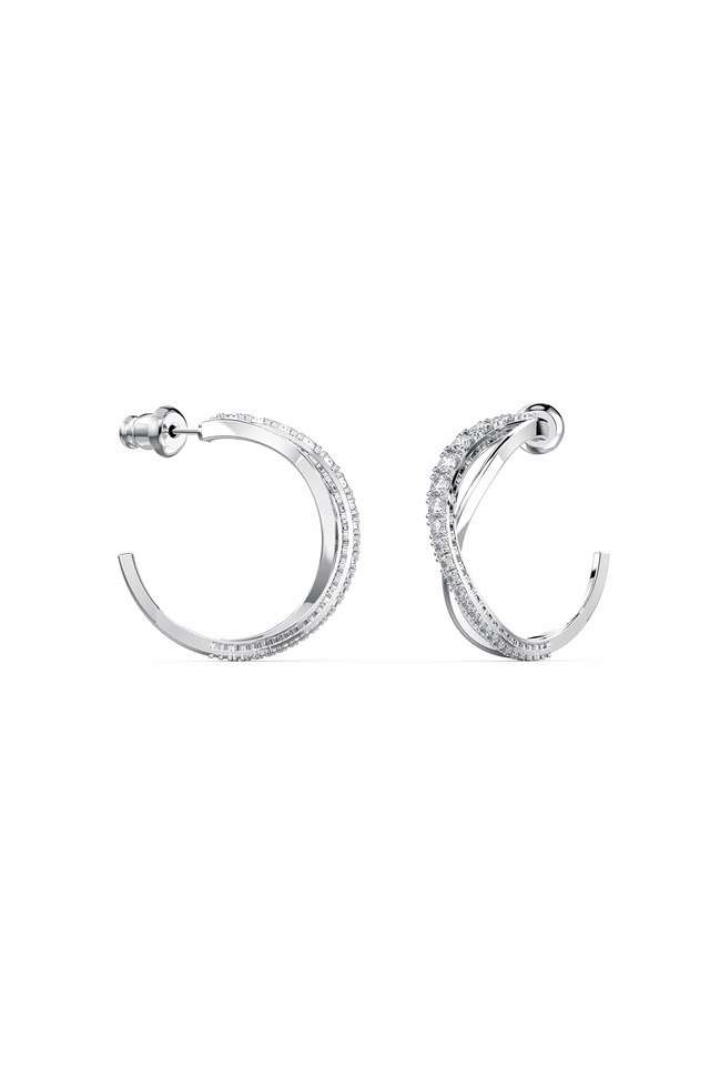 Twist-Hoop-Pierced-Earrings -White -Rhodium-Plated