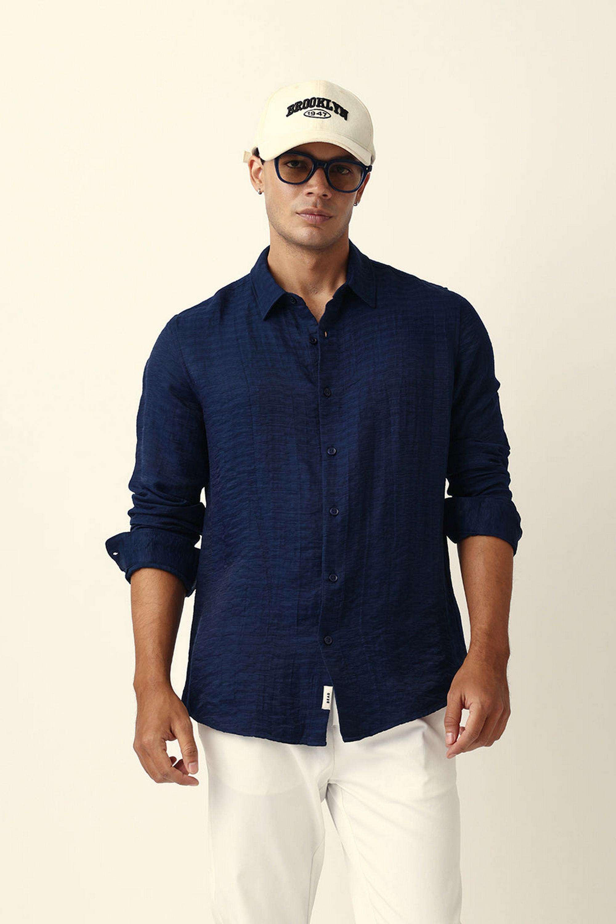 Solid-Blended-Fabric-Slim-Fit-Men-s-Casual-Shirt