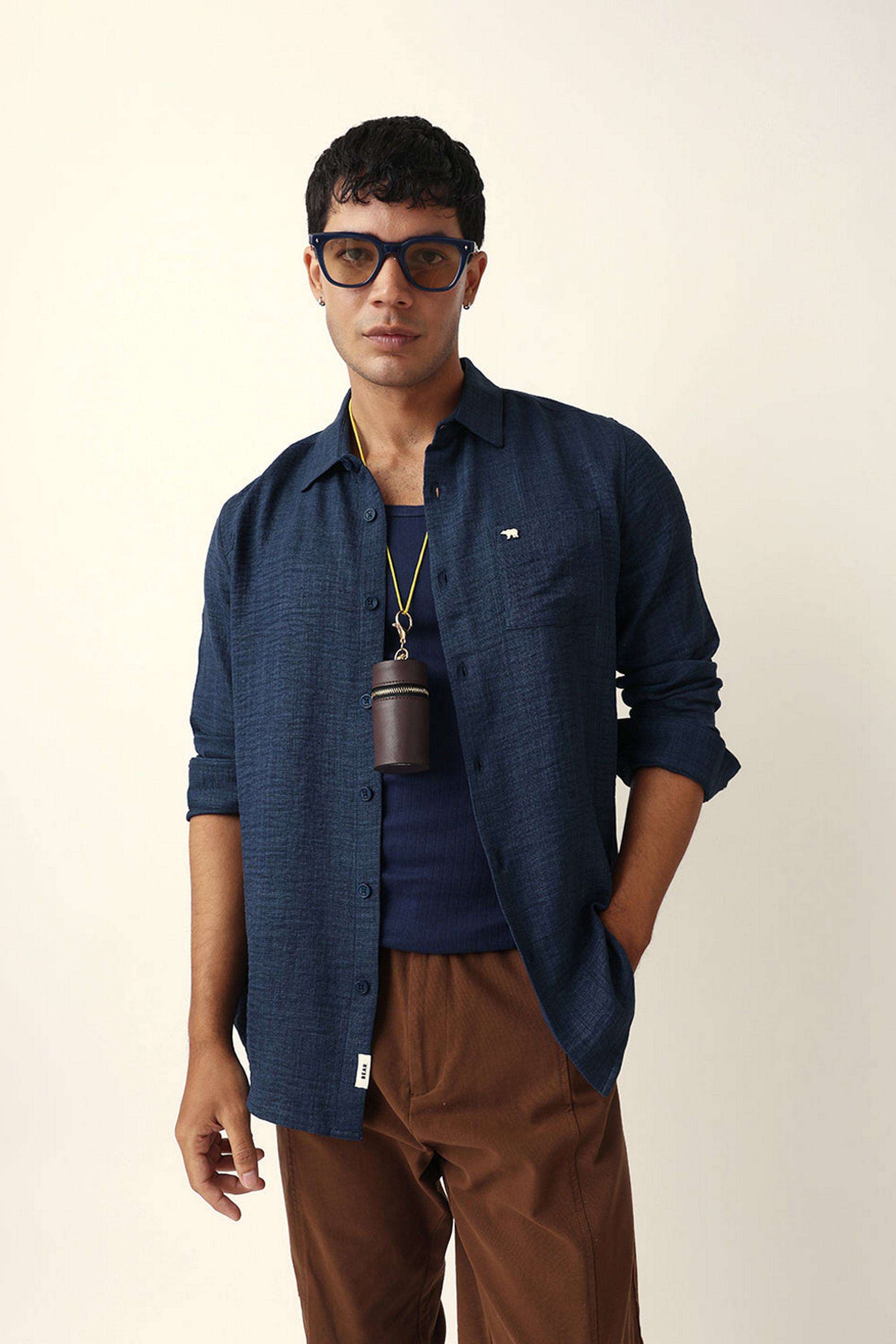 Solid-Blended-Fabric-Slim-Fit-Men-s-Casual-Shirt