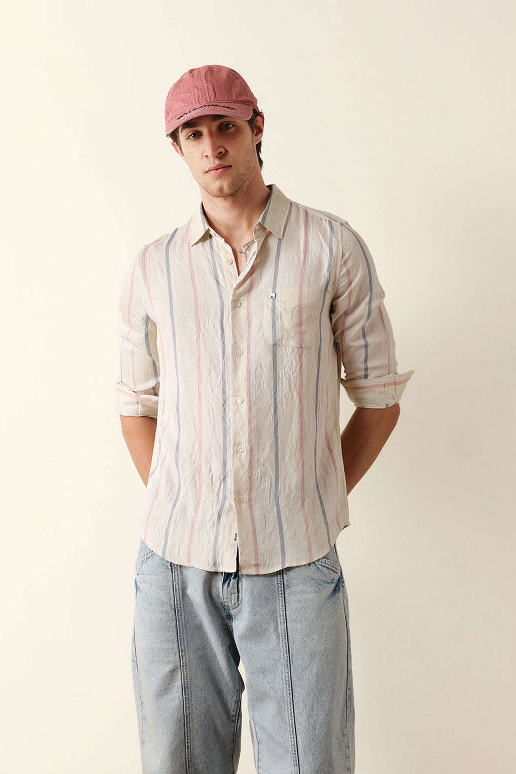 Stripes-Blended-Fabric-Slim-Fit-Men-s-Casual-Shirt