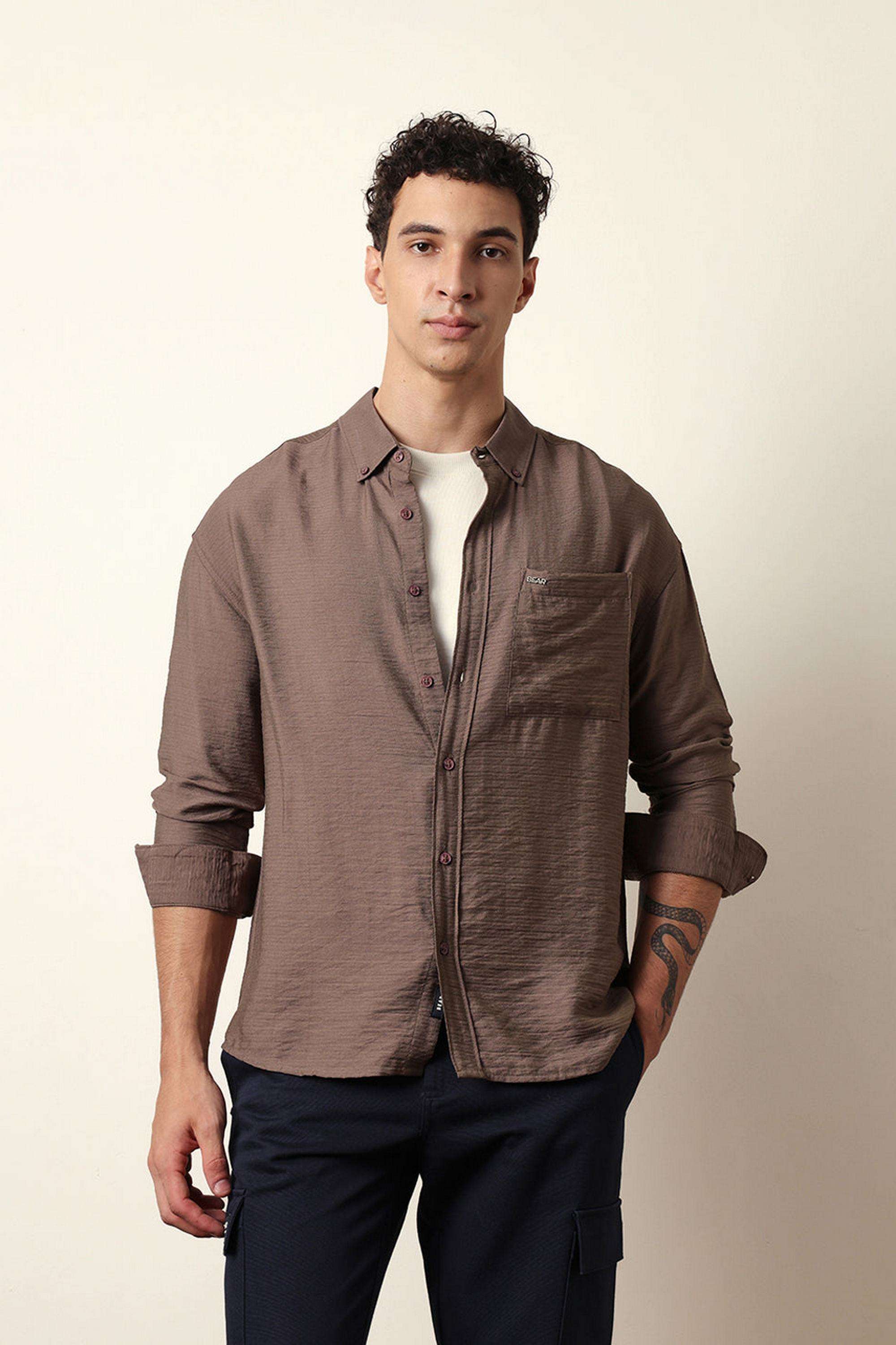 Solid-Blended-Fabric-Relaxed-Fit-Men-s-Casual-Shirt