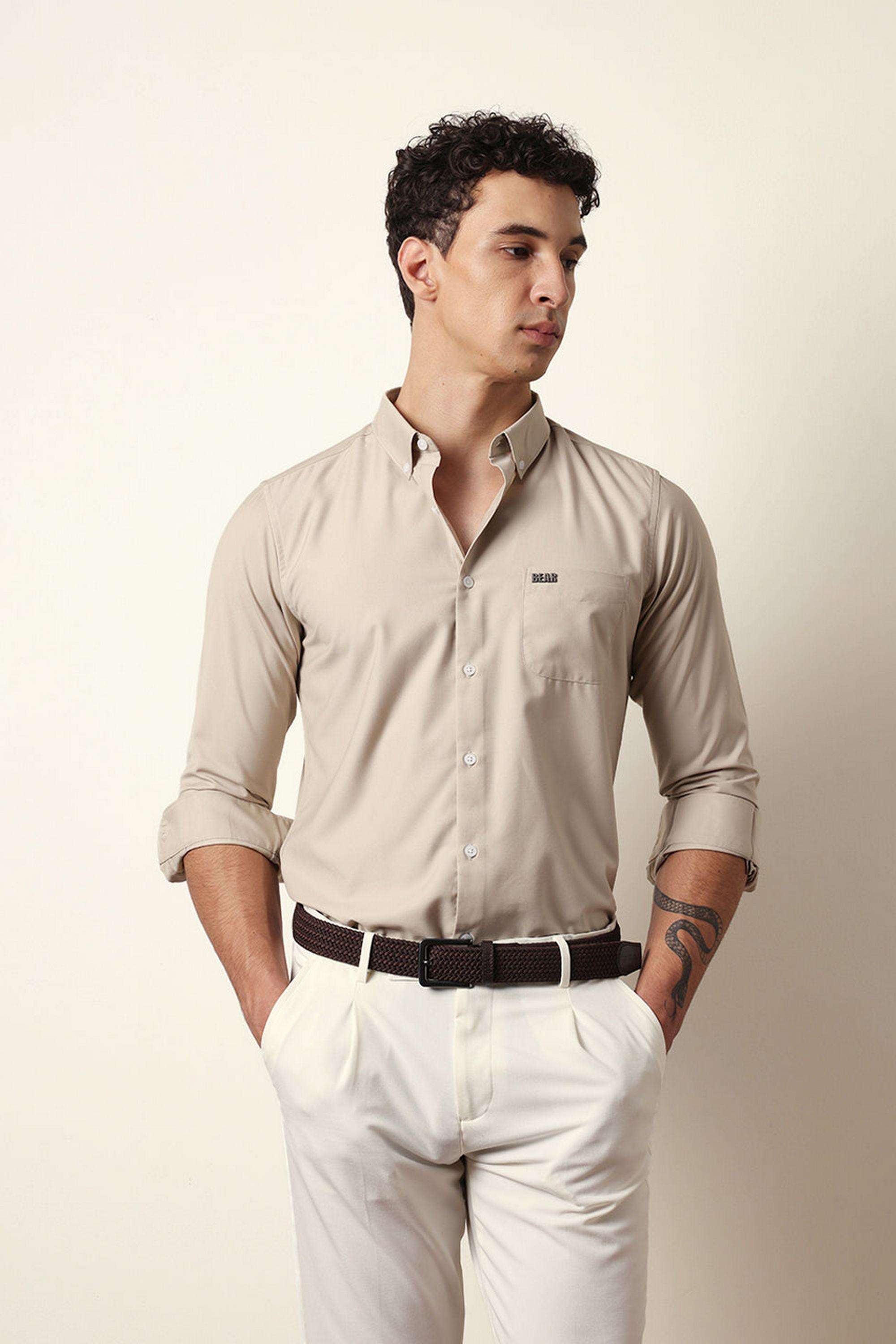 Solid-Blended-Fabric-Slim-Fit-Men-s-Casual-Shirt