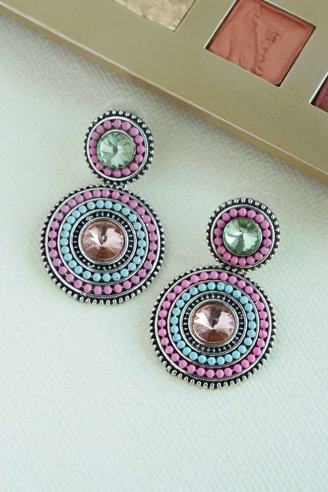 Oxidised-Drop-Earrings-With-Color-Ful-Beads-and-Artificial-Stones