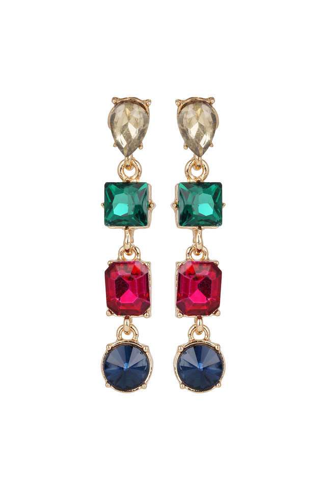 Multi-Color-Multi-Color-Golden-Long-Earings-With-Green-And-Red-Cz-Stone-Hanging