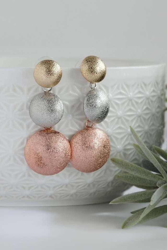 Gold-Copper-And-Bronze-Coloured-Multi-Layer-Drop-Earrings