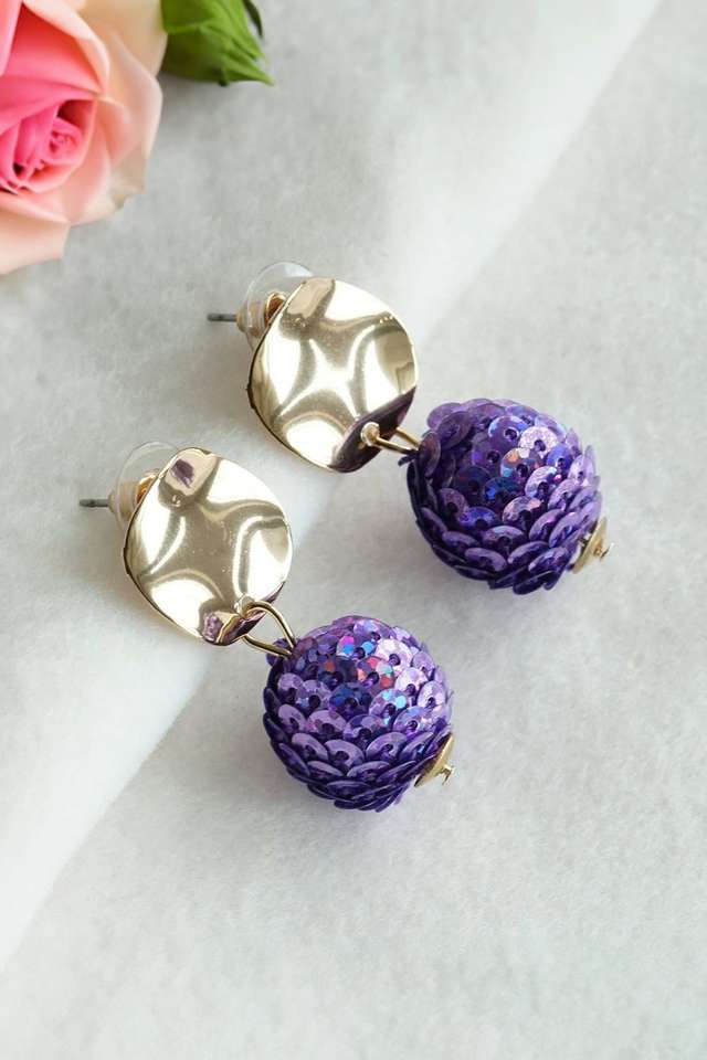 Beautiful-Gold-Plated-Purple-Sequin-Drop-Earrings