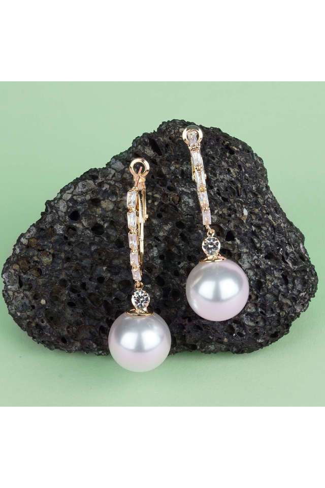 Golden-Earing-Hoops-With-Cz-Stone-And-Pearl-Drop-Hanging