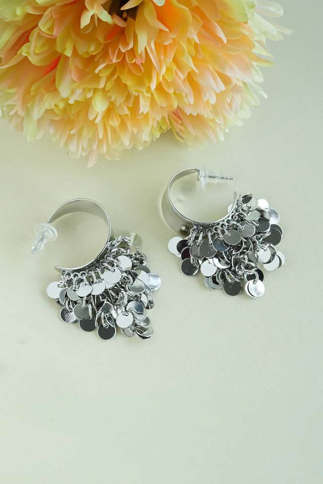 Brass-Metal-Silver-Plated-Semi-Hoop-Earrings